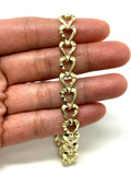 10k Yellow Gold Half Plain & Heart Nugget Bracelet 7" 8.6mm 11.5 grams - Yellow,7"