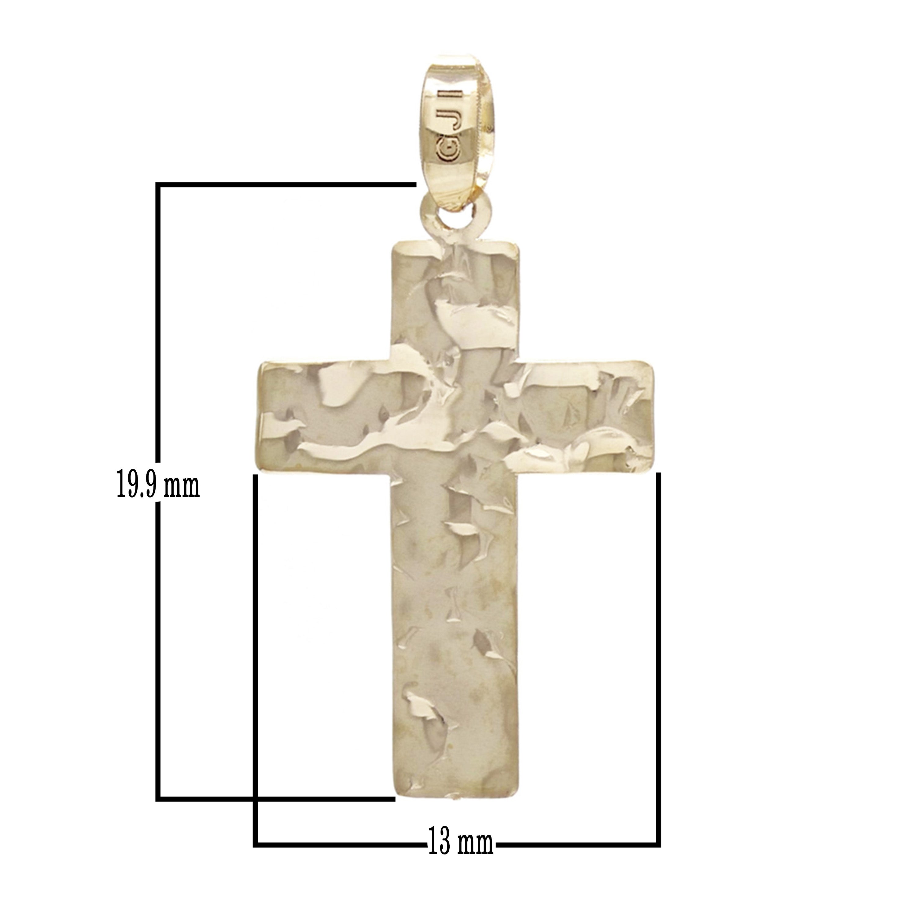 14k Yellow Gold Solid Crumpled Metal Texture Cross Pendant 0.7 gram