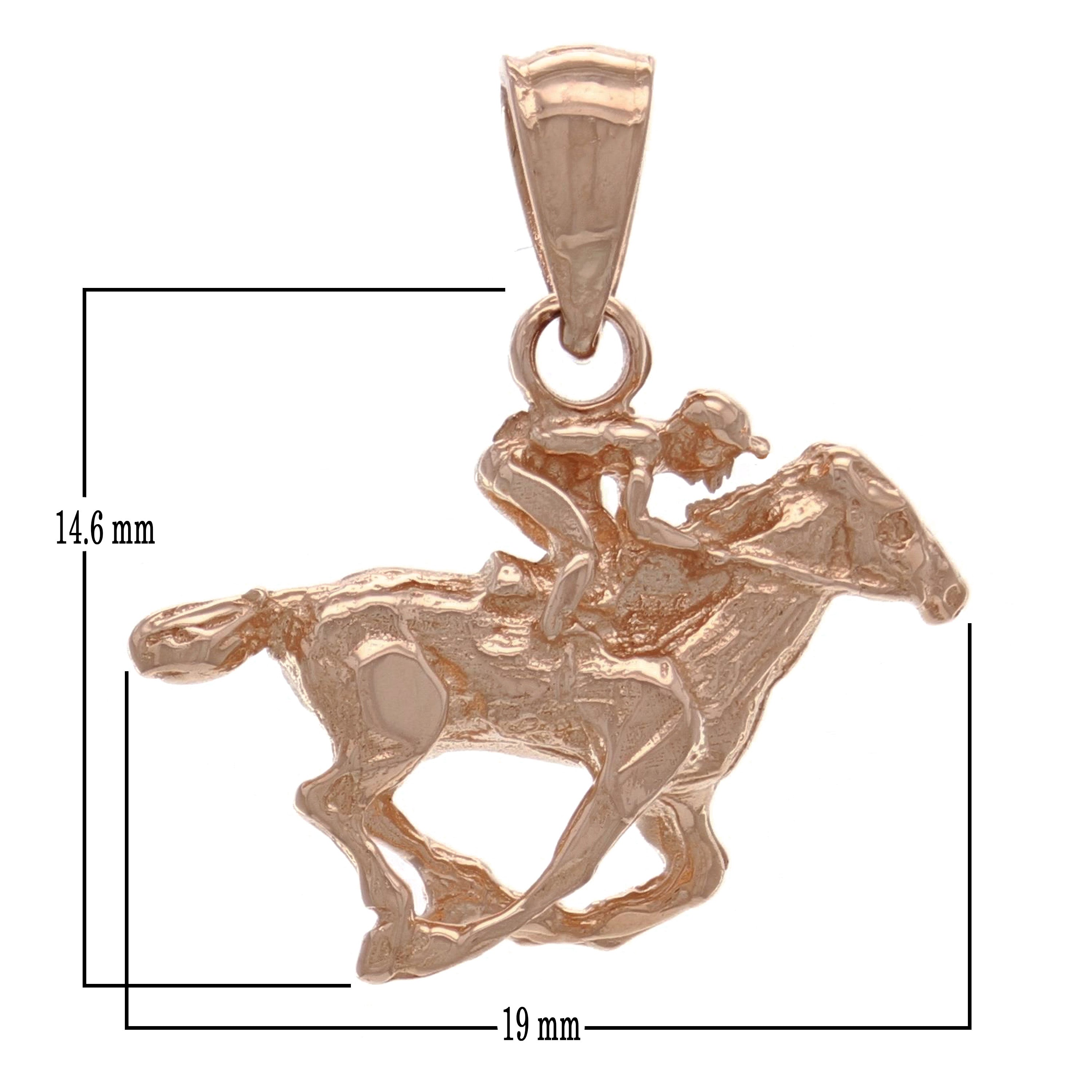 14k Rose Gold Diamond Cut Equestrian Horse & Jockey Rider Charm Pendant 3 grams - Rose