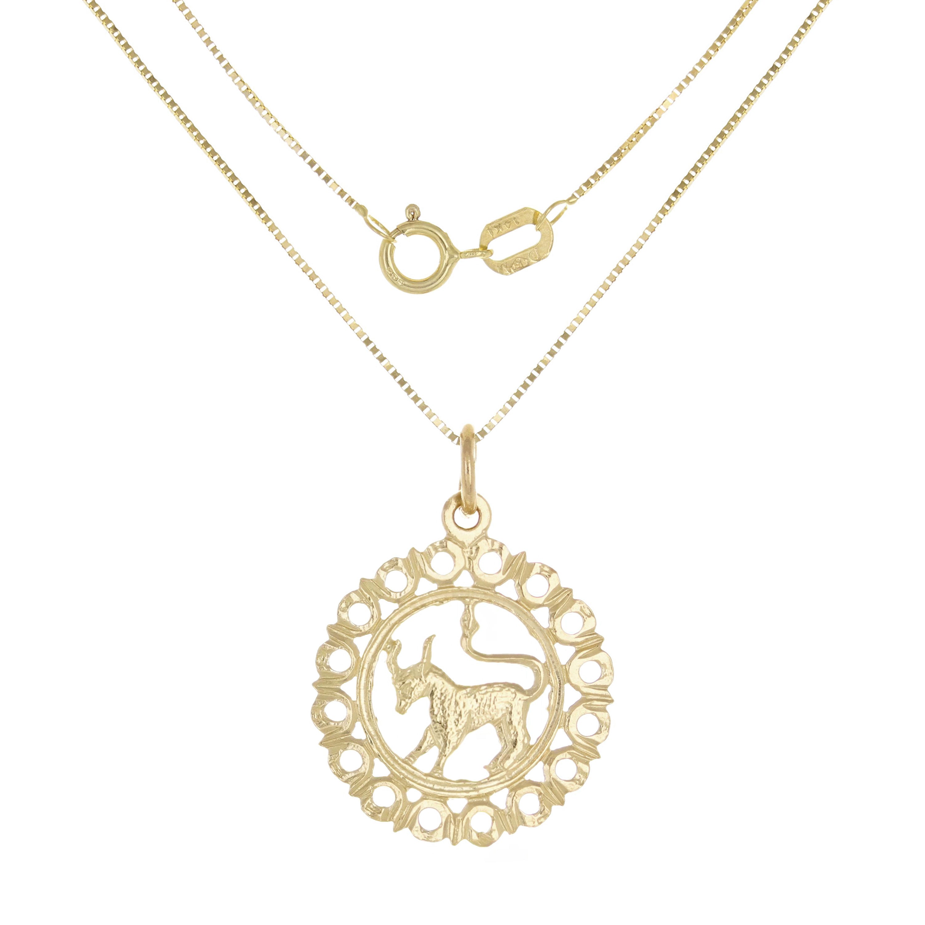 14k Yellow Gold Zodiac Sign Taurus Pendant Necklace 18" - Taurus,Yellow