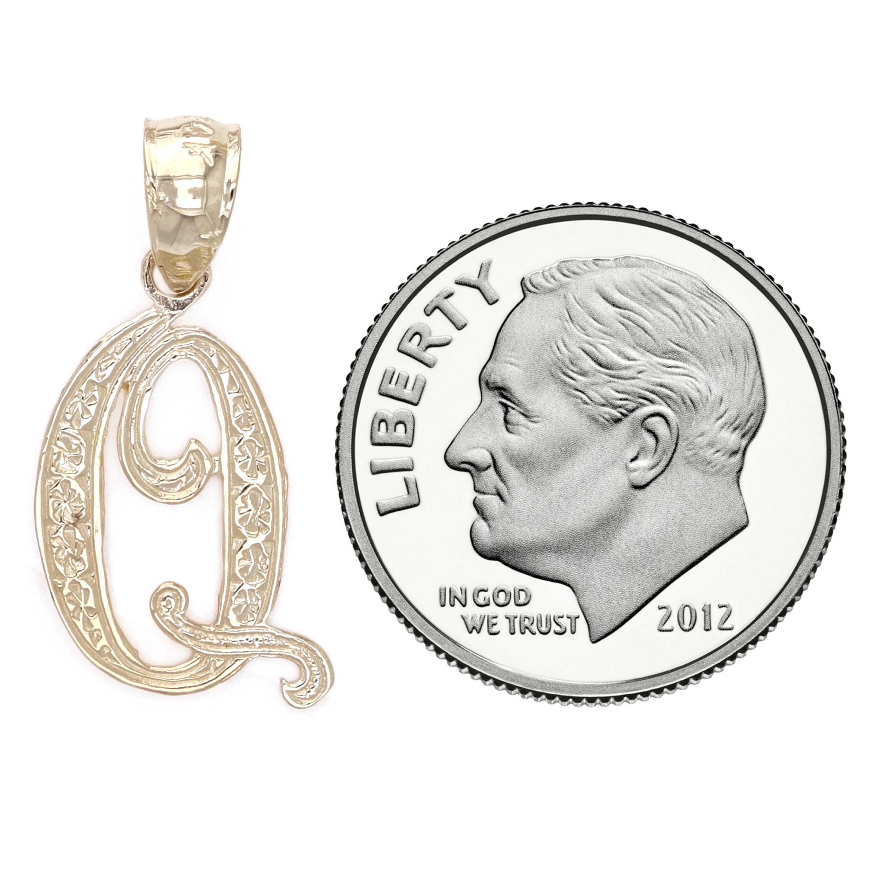 14k Yellow Gold Initial Letter Q Alphabet Charm Pendant - Letter Q,Yellow