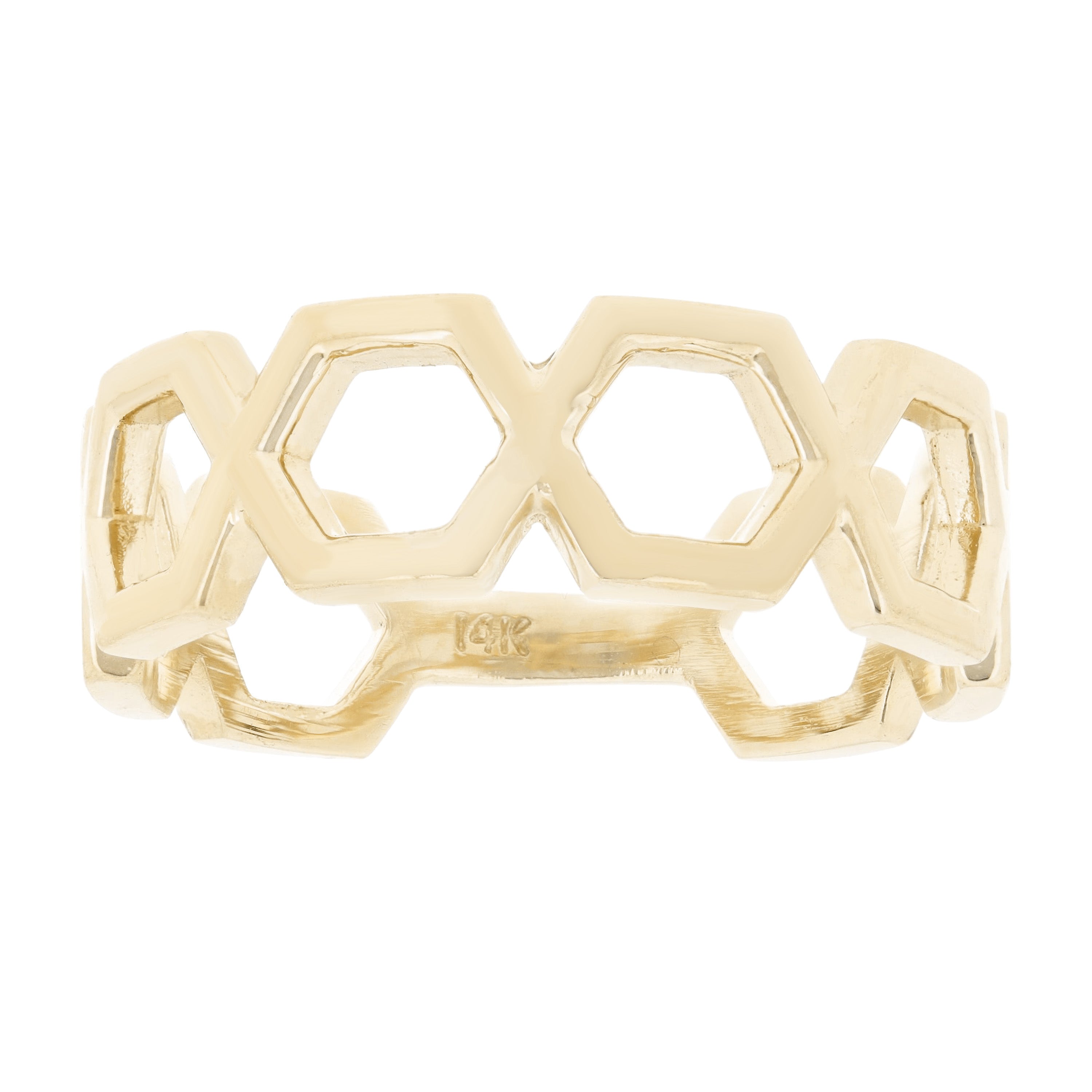 14k Yellow Gold Wide Hexagon Stackable Ring 3.3 grams Size 6.75 - Yellow