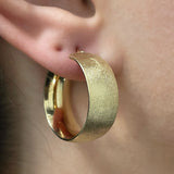 Italian 14k Yellow Gold Hollow Sand Finish Rounded Tube Earrings 1" 9.7mm 5.2g