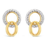 Italian 14k Yellow & White Gold Tangent Hoop Rope Eternity Circle Drop Earrings - Tangent Rope Eternity