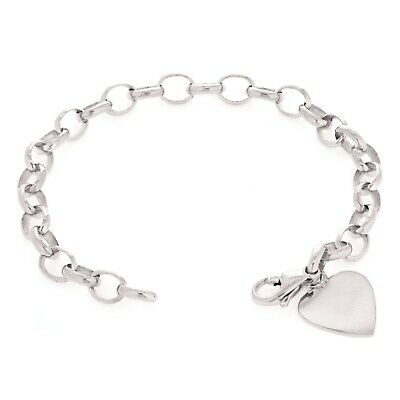 10k White Gold Rolo Link Chain Heart Charm Bracelet 8" 16 grams