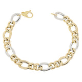 Italian 14k Yellow & White Gold Hollow Figaro Chain Bracelet 7.5" 8.5mm 4.7 grams