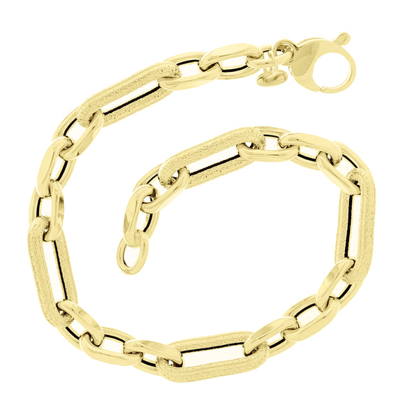Italian 14k Yellow Gold Plain & Satin Finish Paper Clip Bracelet 8