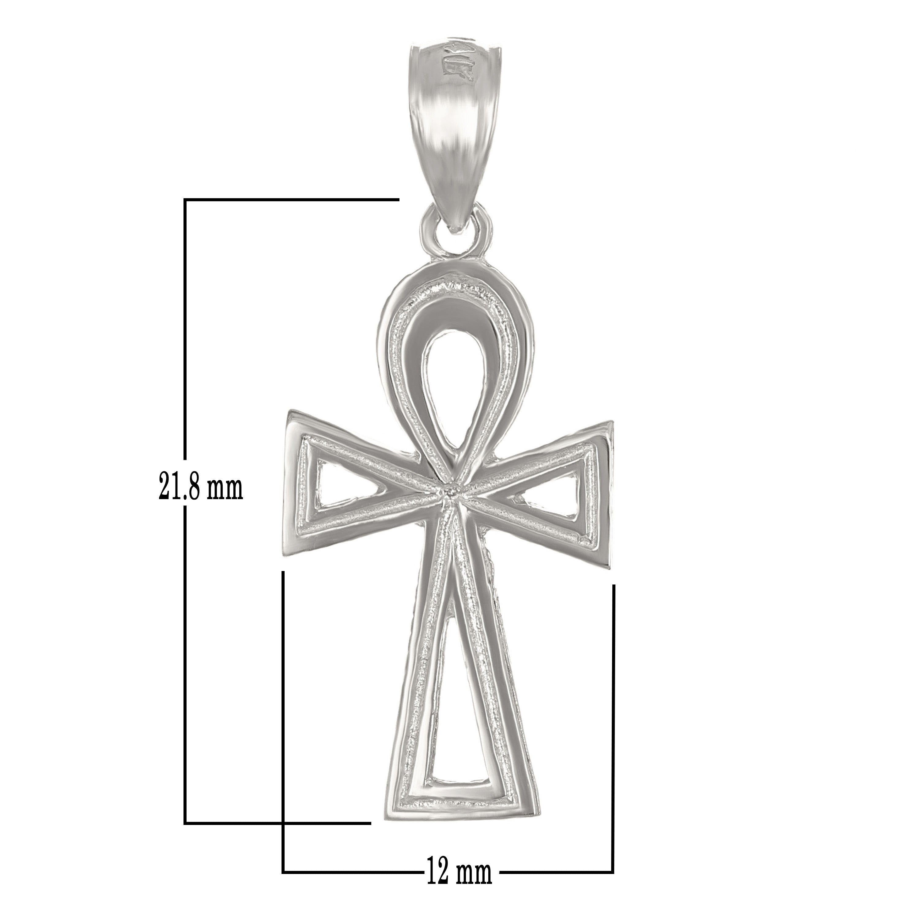 14k White Gold Egyptian Ankh Cross Charm Pendant 1" 1.2 grams - White