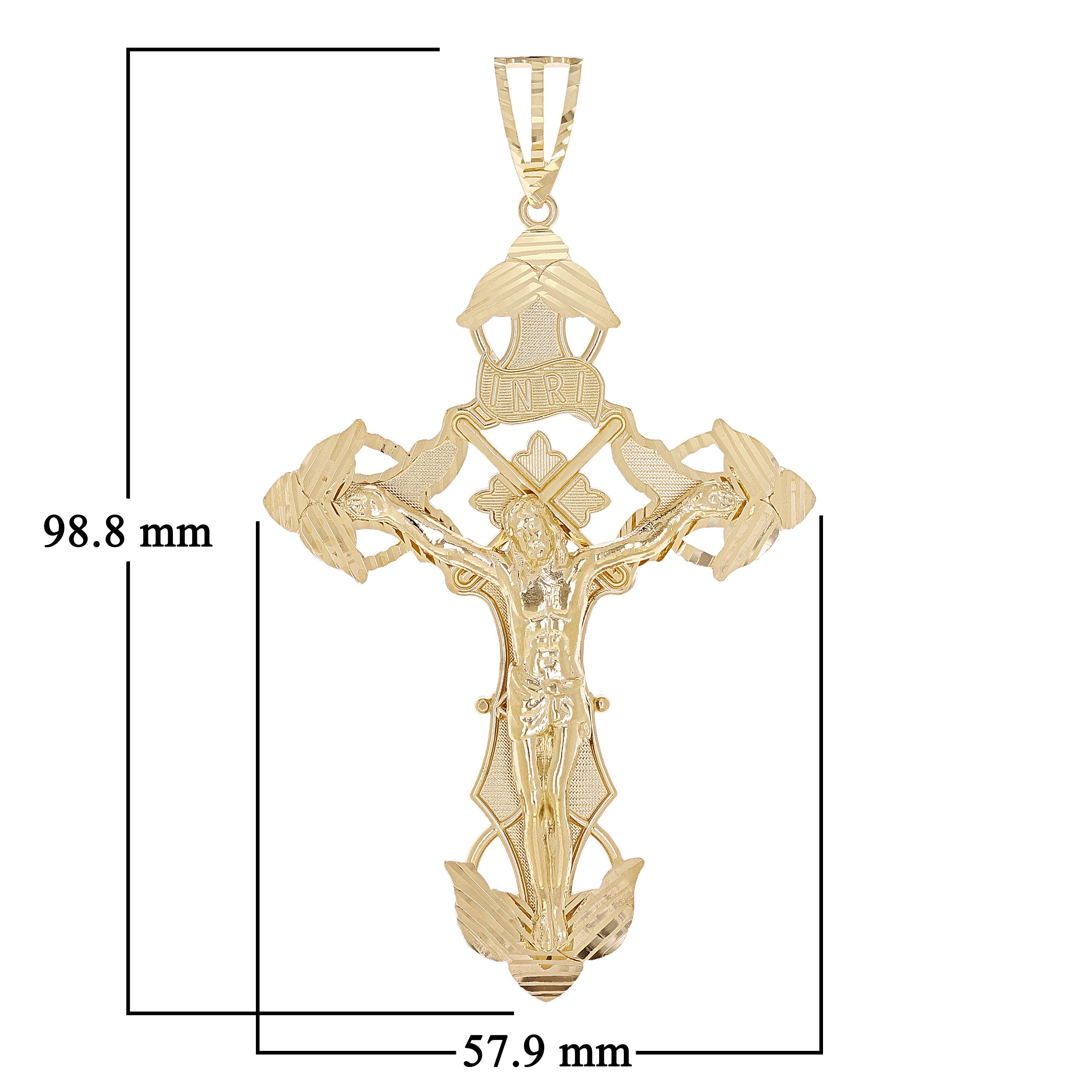 14k Yellow Gold INRI Christ Passion Cross Crucifix Pendant 3.9" 25 grams