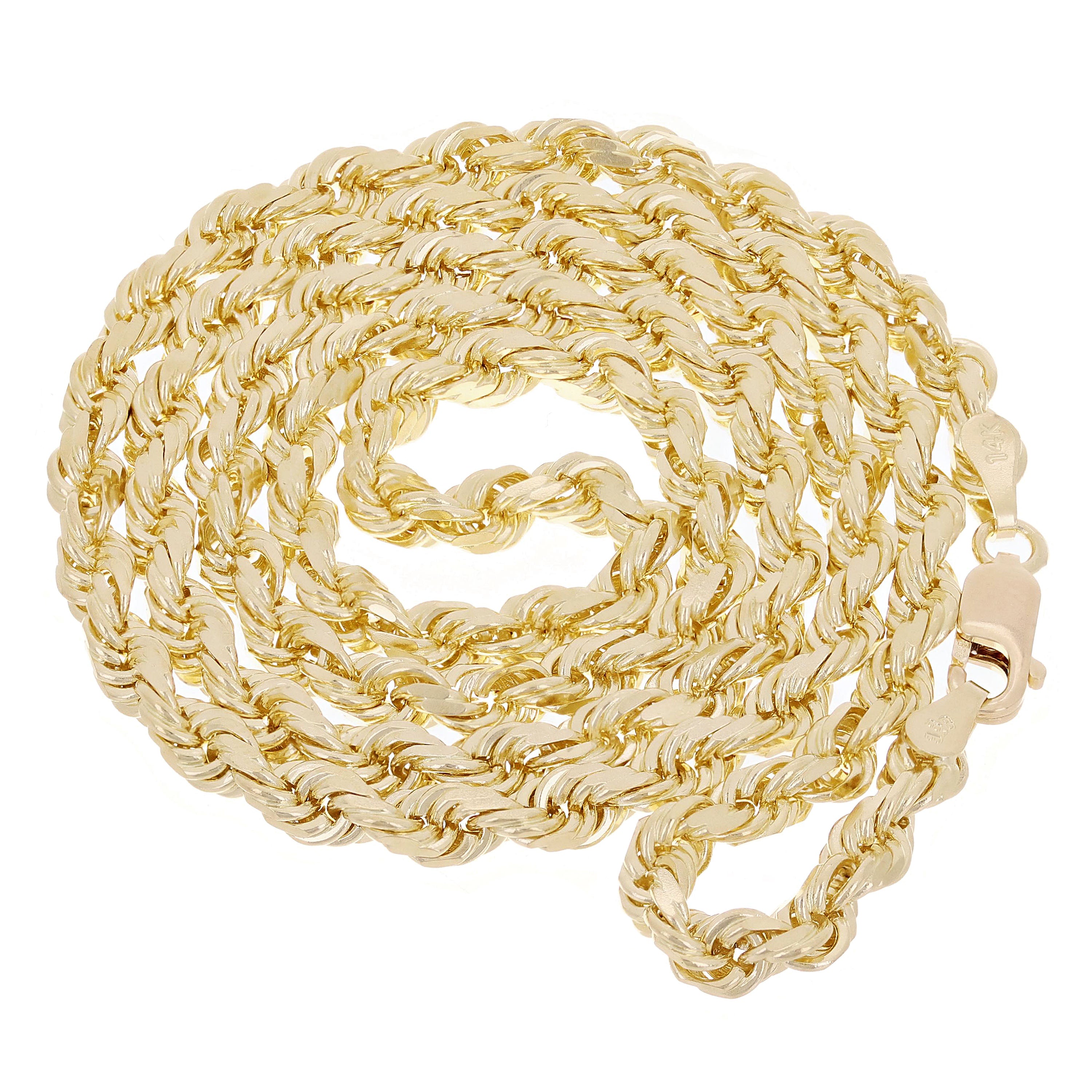 Gold Cutter Rope 14k Yellow Gold Solid Diamond Cut Rope Chain Necklace | Direct Source ...