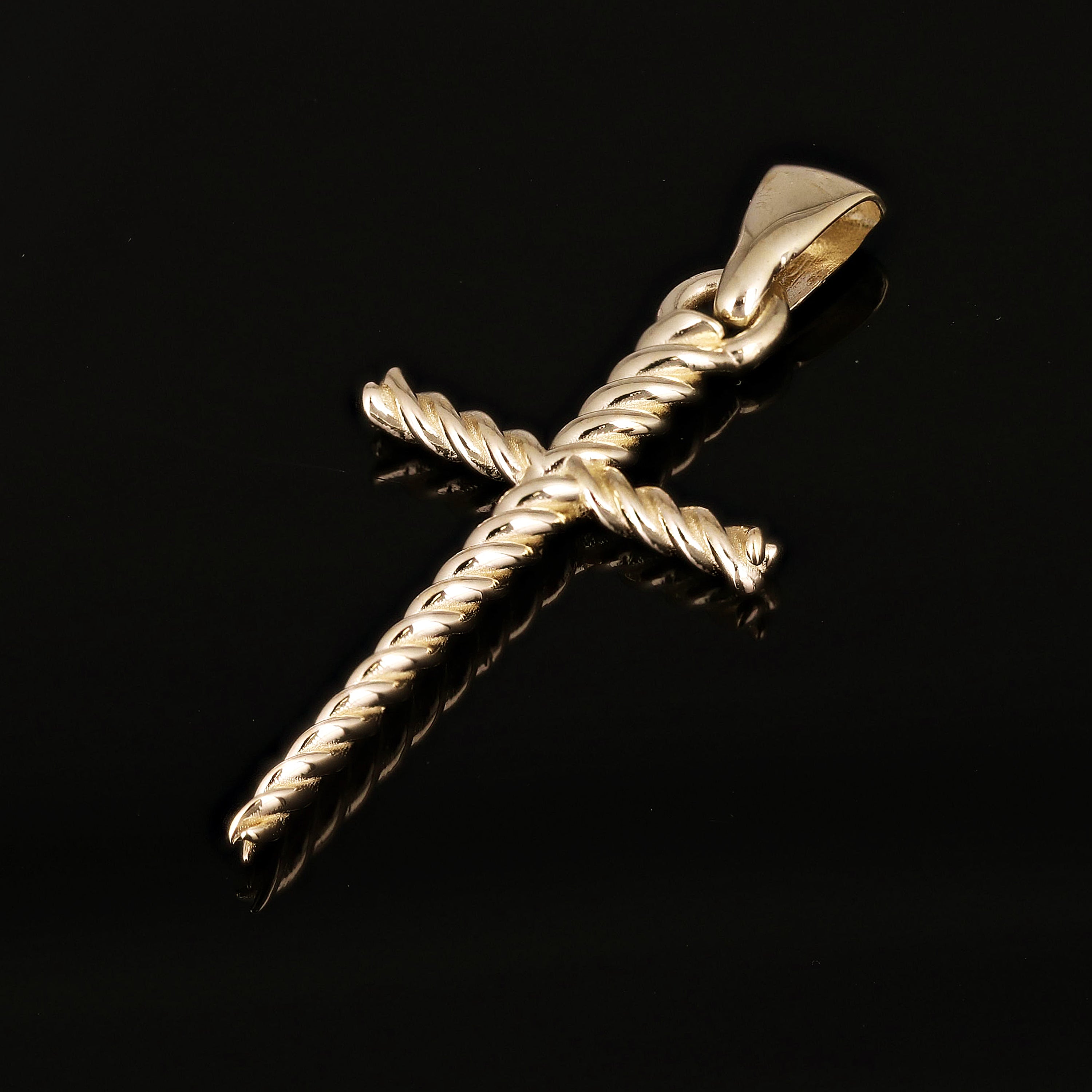 14k Yellow Gold Rope Dagger Cross Charm Pendant 1.8" 3.3 grams