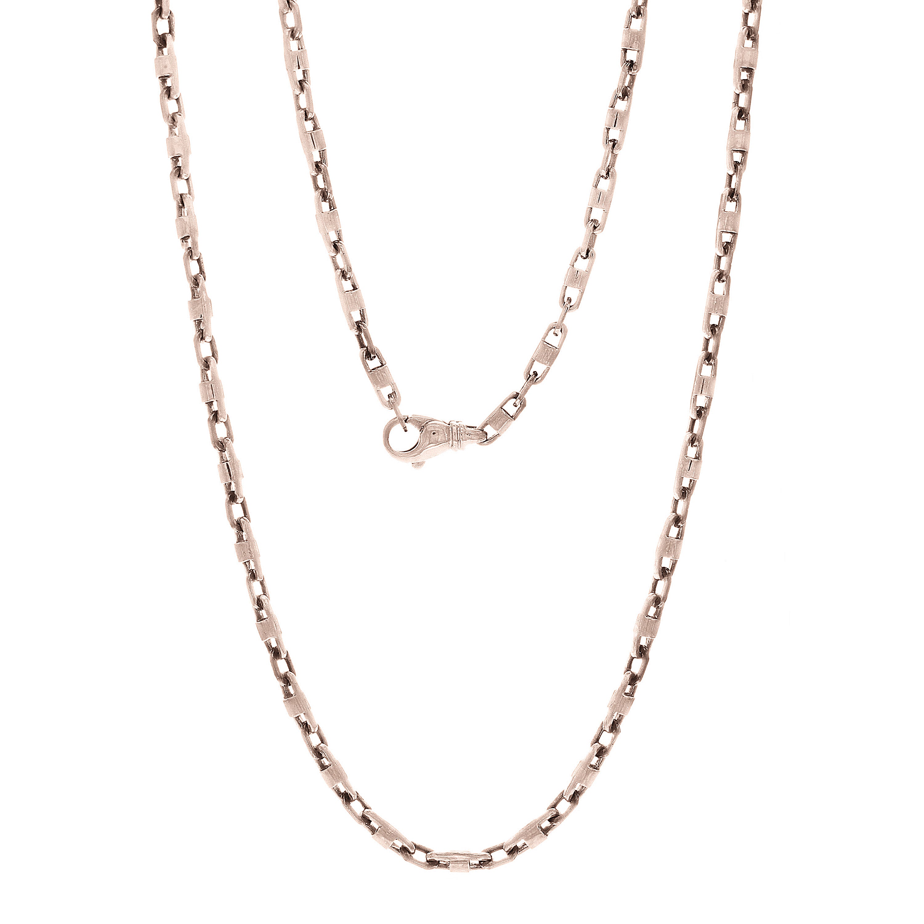 Men's 14k White Gold Handmade Fashion Link Necklace 30" 4mm - White,30"