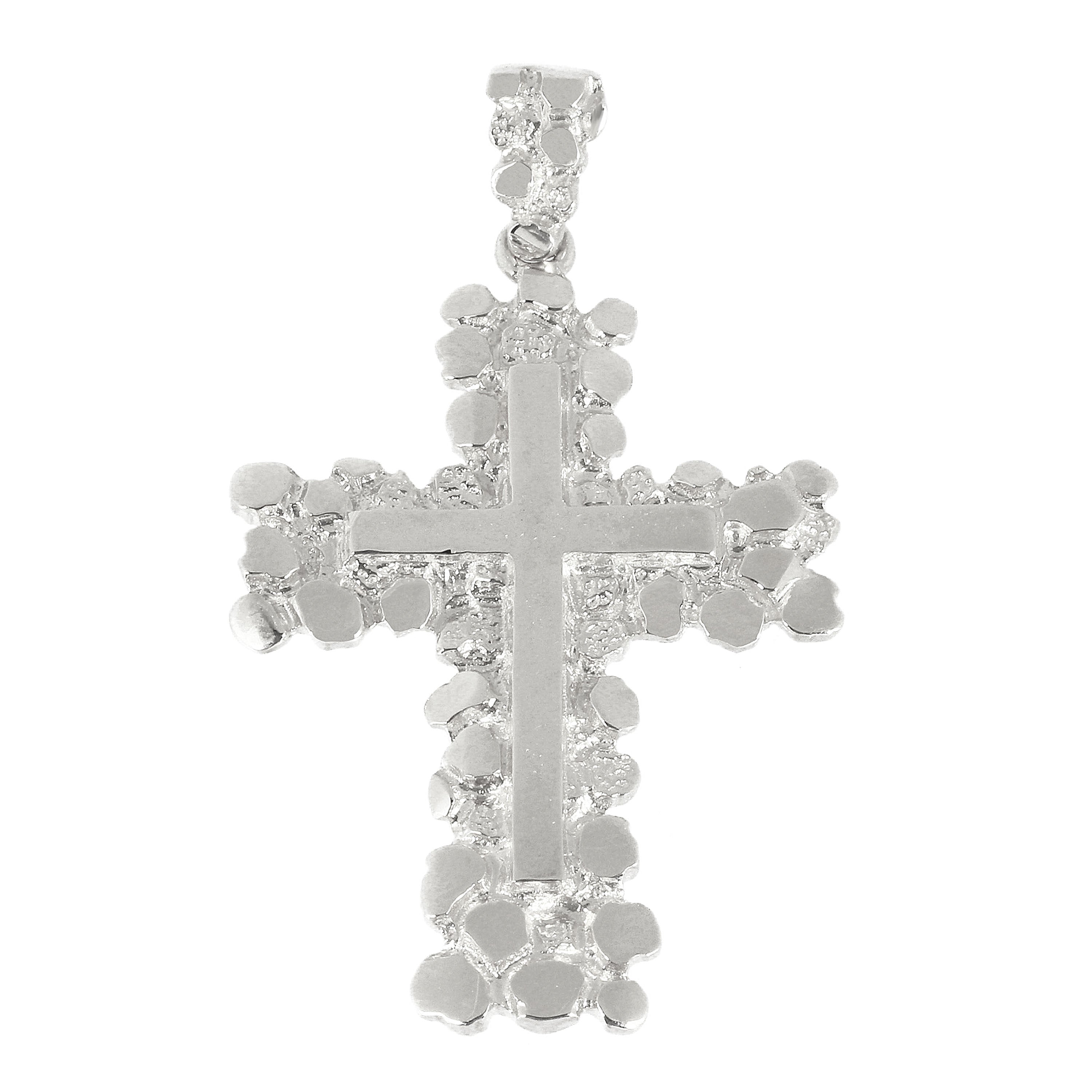 10k White Gold Diamond Cut Nugget Cross Pendant 2.3" 10.5 grams