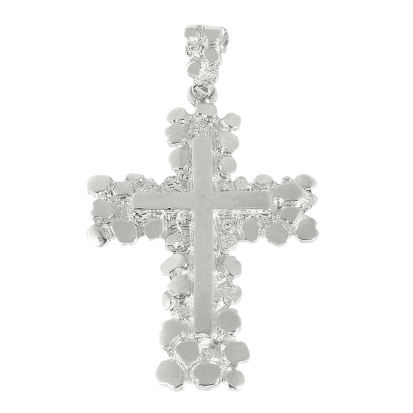 14k White Gold Diamond Cut Nugget Cross Pendant 2.3