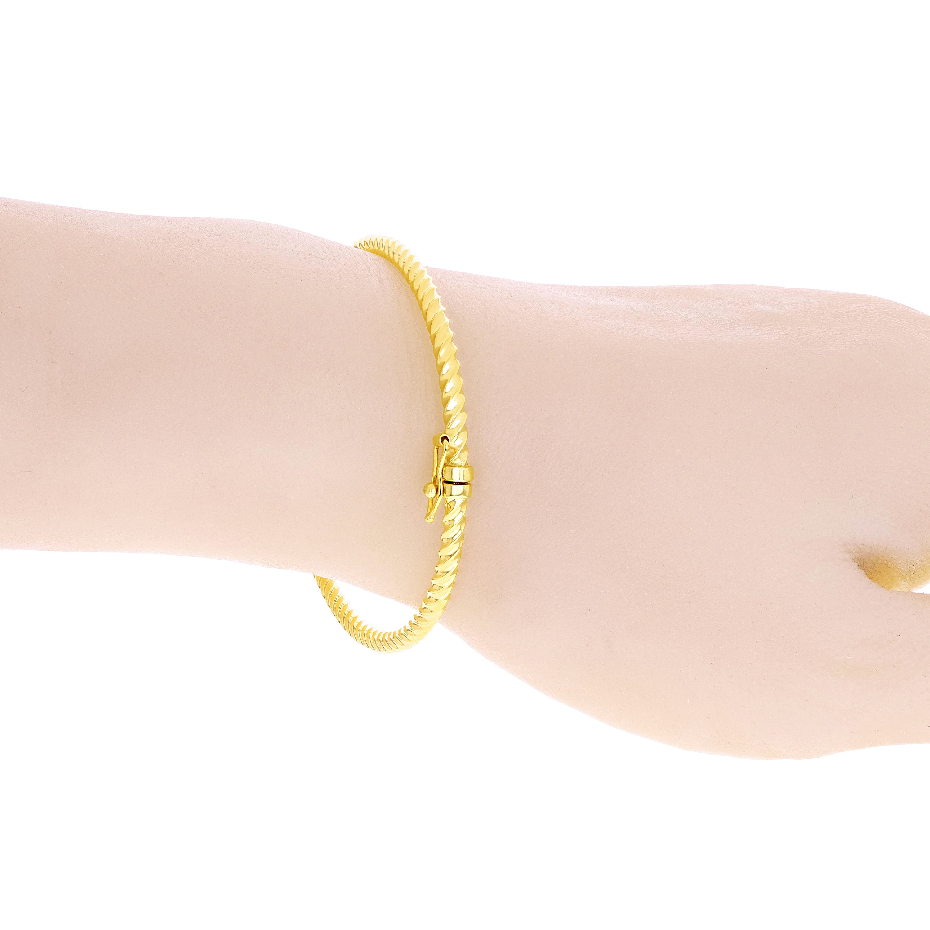 Italian 14k Yellow Gold Hollow Twisted Bangle Bracelet 7" 3mm 4.1 grams