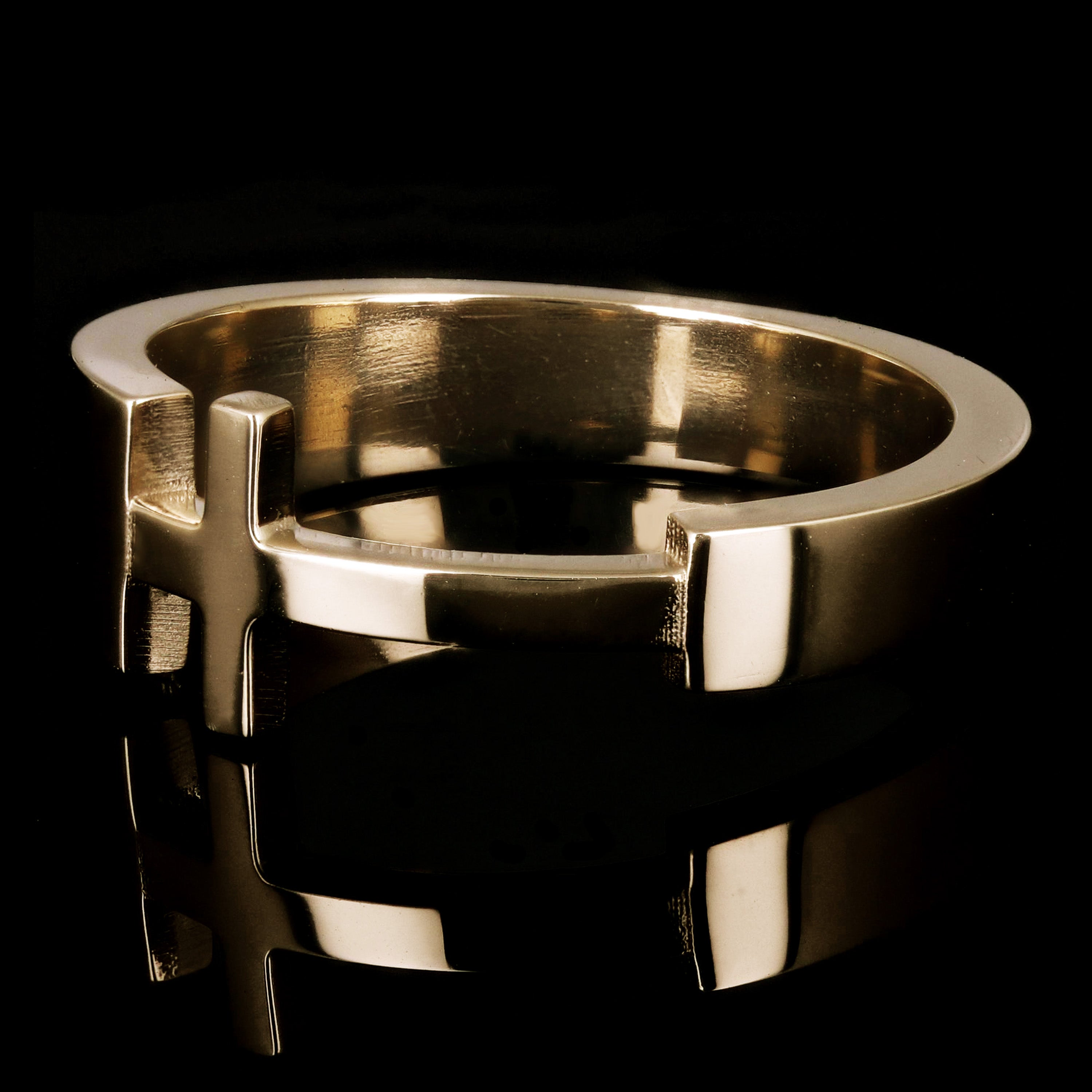 14k Yellow Gold Solid Sideways Cross Ring Band Size 8 - 7.7mm 5.8 grams