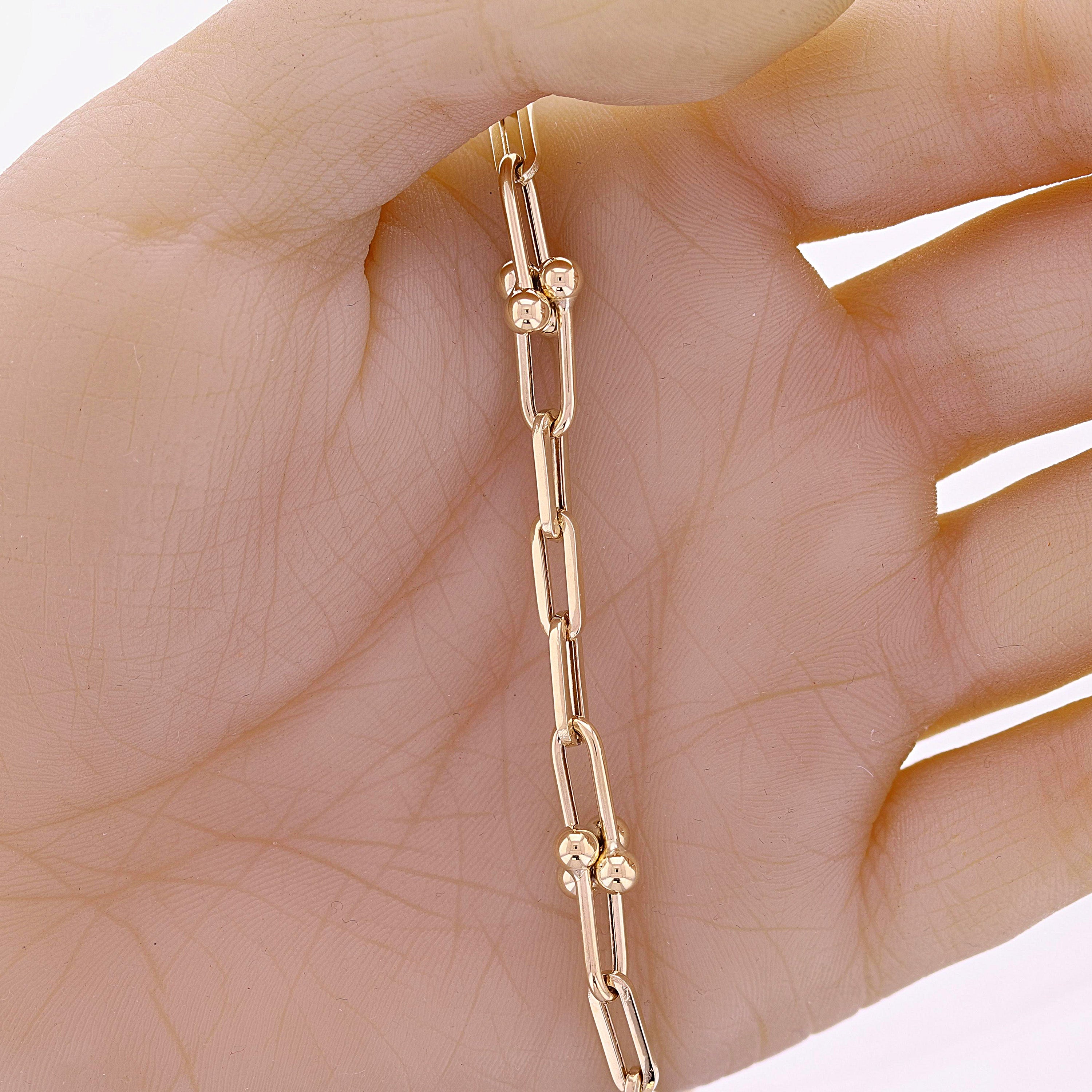 Italian 14k Yellow Gold U Shape & Paper Clip Link Bracelet 7.75" 8.2mm 5.9 grams