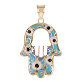 Italian 14k Yellow Gold Blue Enamel Hamsa Hand Charm Pendant 29.5mmx16.8mm 0.5g - Medium