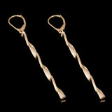 Italian 14k Yellow Gold Twisted Bar Dangle Drop Earrings 1.75" 3.5mm 2 grams