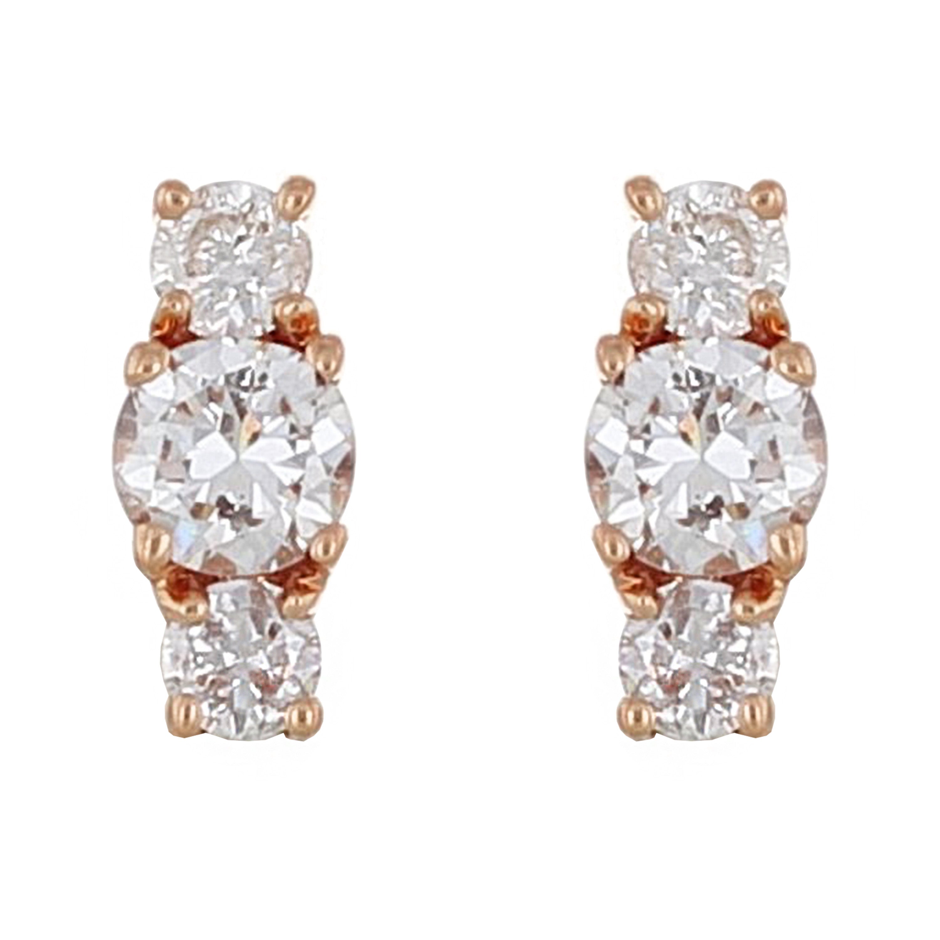 14k Rose Gold 0.30ctw Diamond 3-Stone Stud Earrings