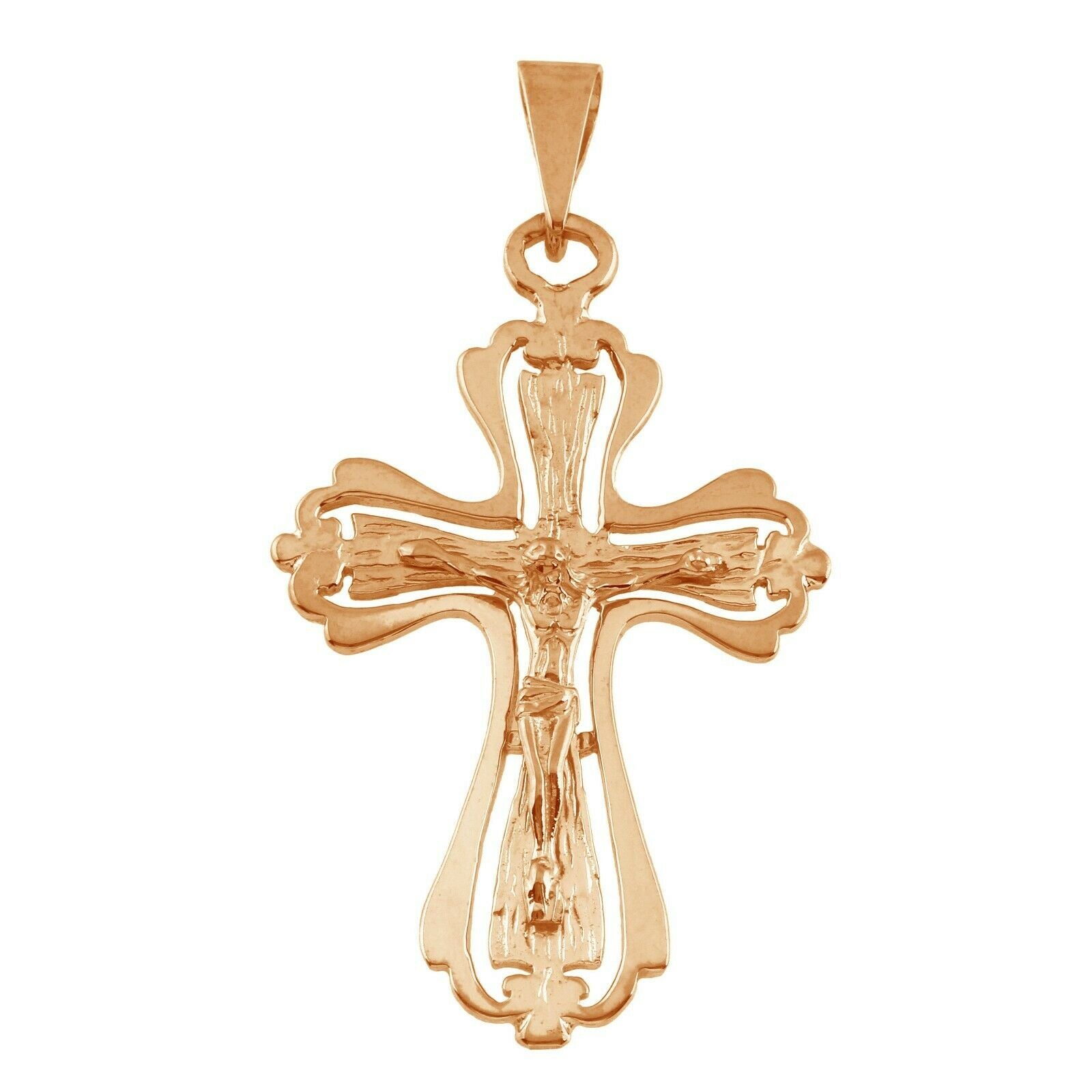 14k Rose Gold Jesus Christ Crucifix Cross Charm Pendant 2" 5.2 grams - Rose