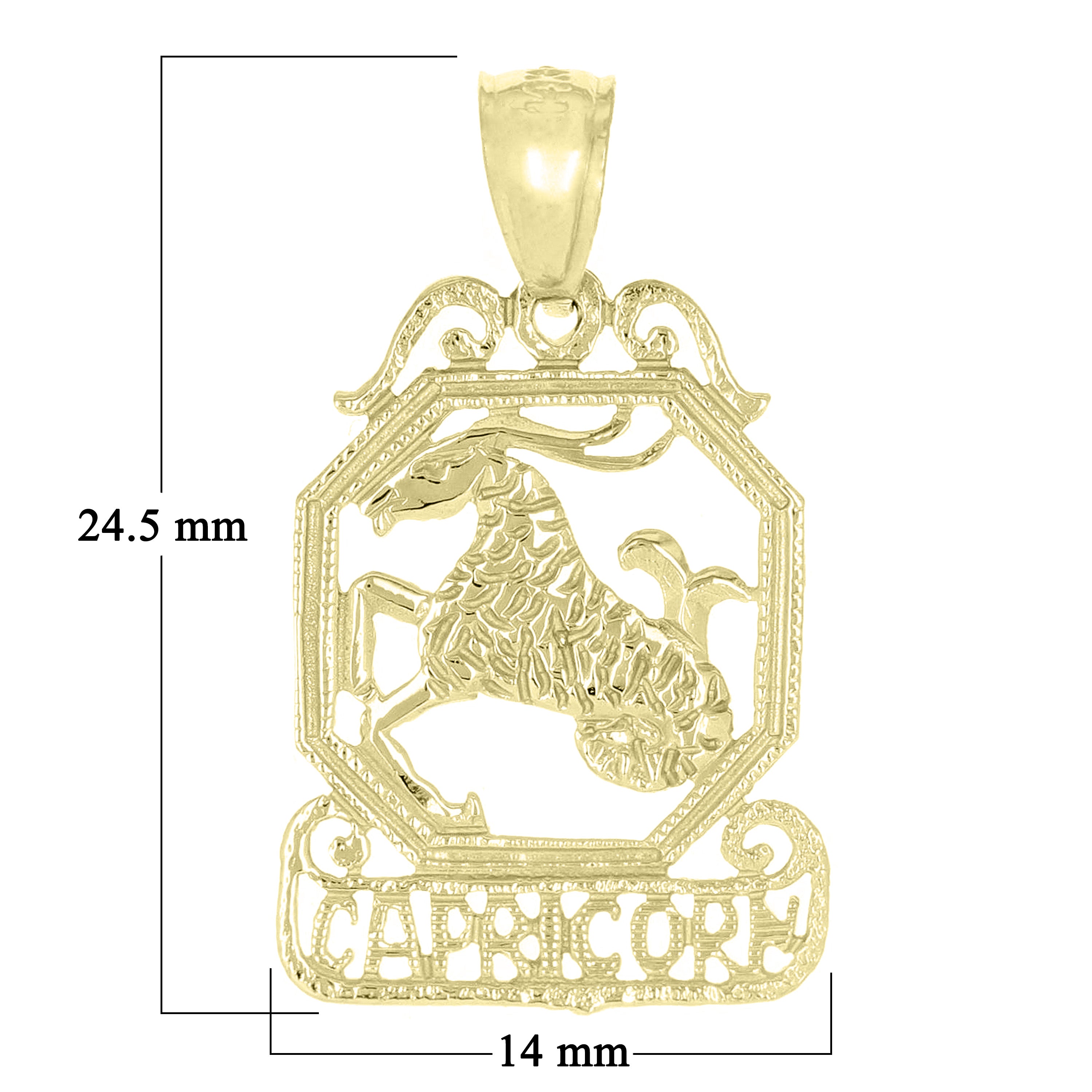 14k Yellow Gold Diamond Zodiac Sign Capricorn Pendant - Capricorn,Yellow