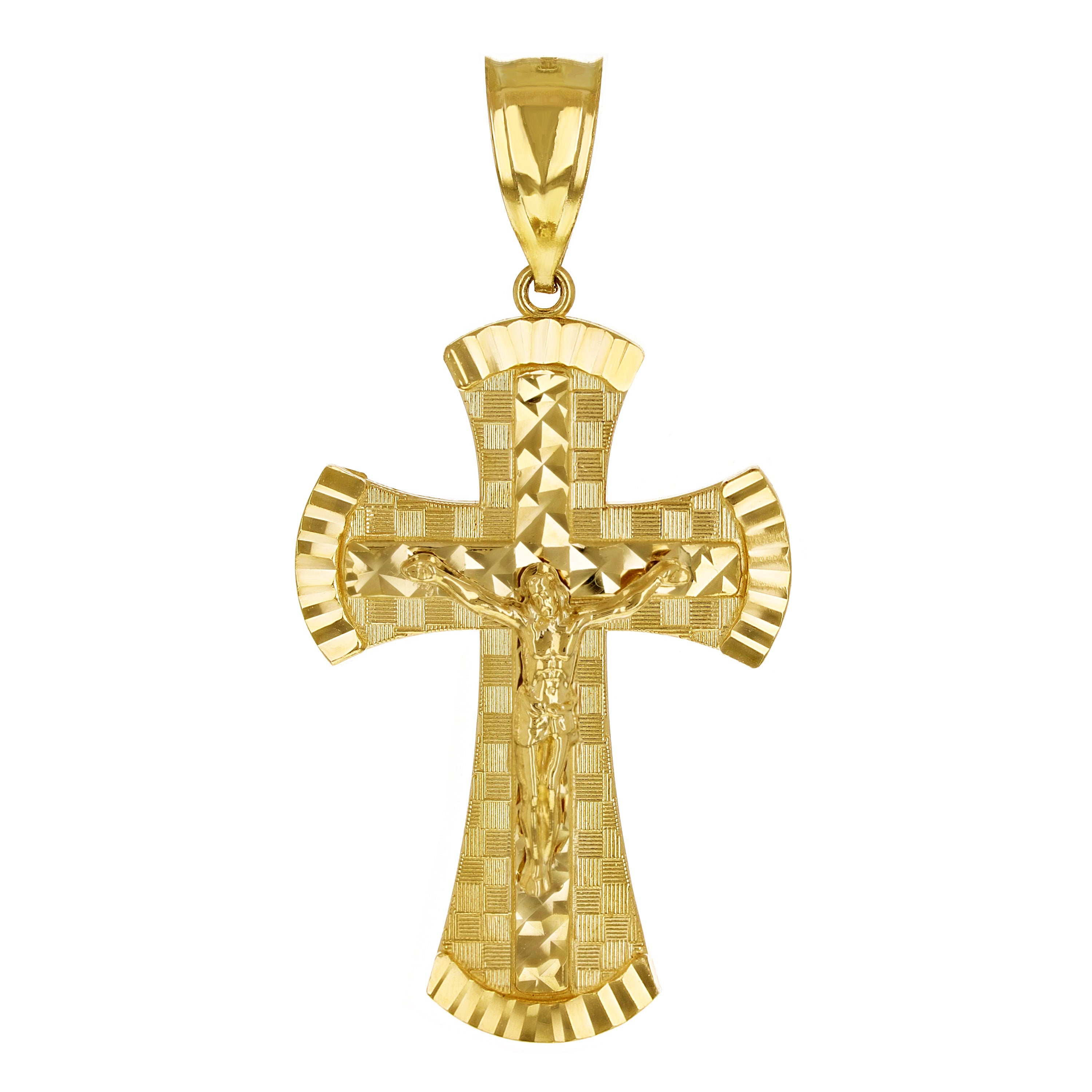 14k Yellow Gold Diamond Cut Jesus Christ Crucifix Cross Religious Pendant 2.4"