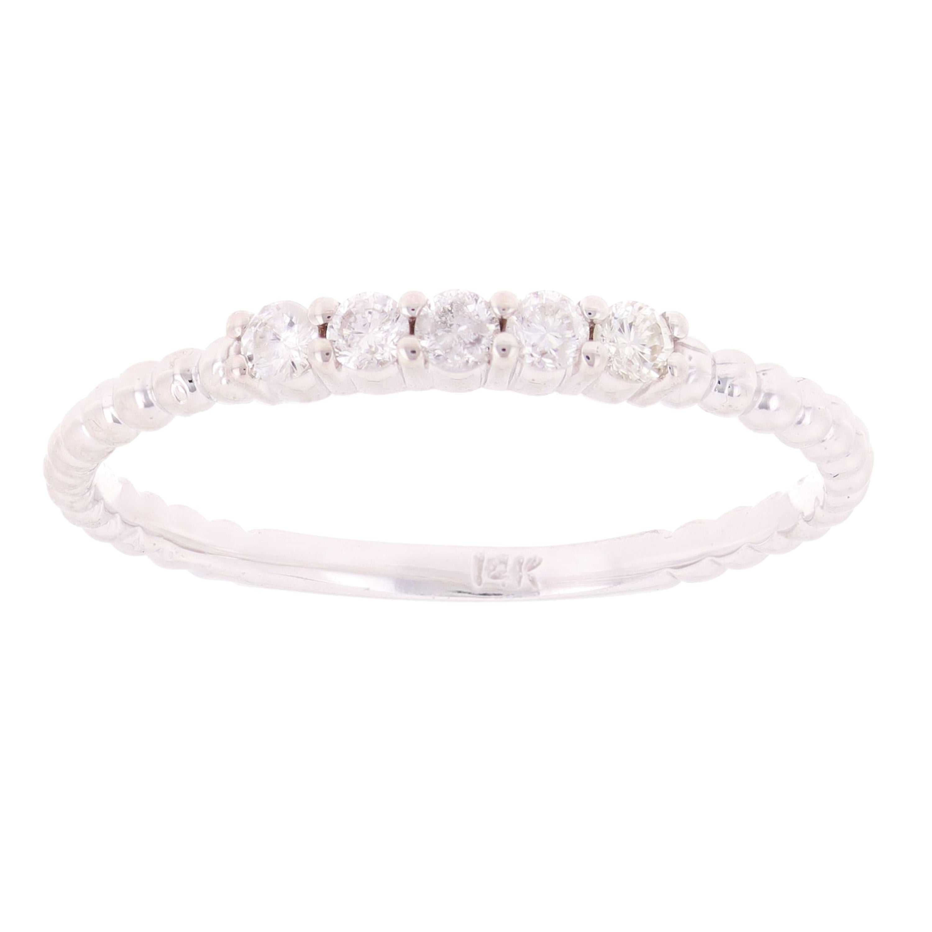 14k White Gold 0.15ctw Diamond 4-Stone Slim Beaded Stackable Band Size 6.5 - White