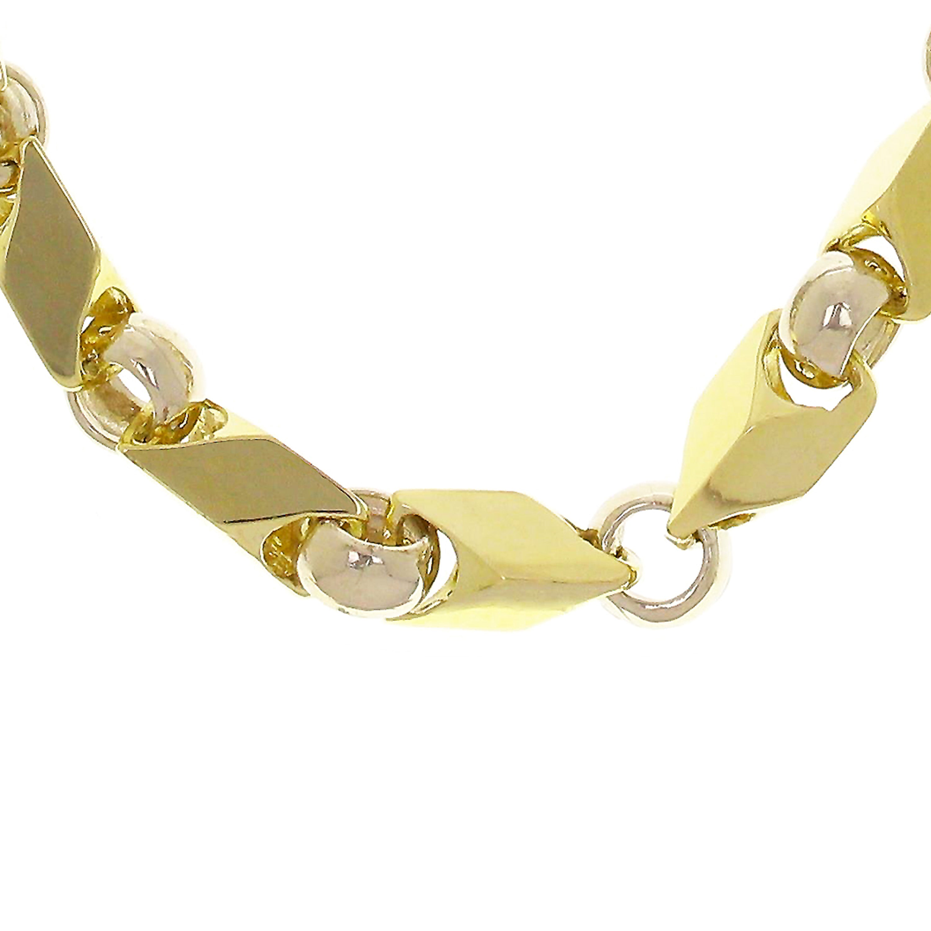 10k Yellow & White Gold Handmade Fashion Link Necklace 22" 7mm 71.5 grams - 22"