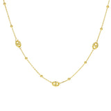 Italian 14k Yellow Gold Ball Bead Puff Charm Anchor Chain Station Necklace 18" 3.2 grams