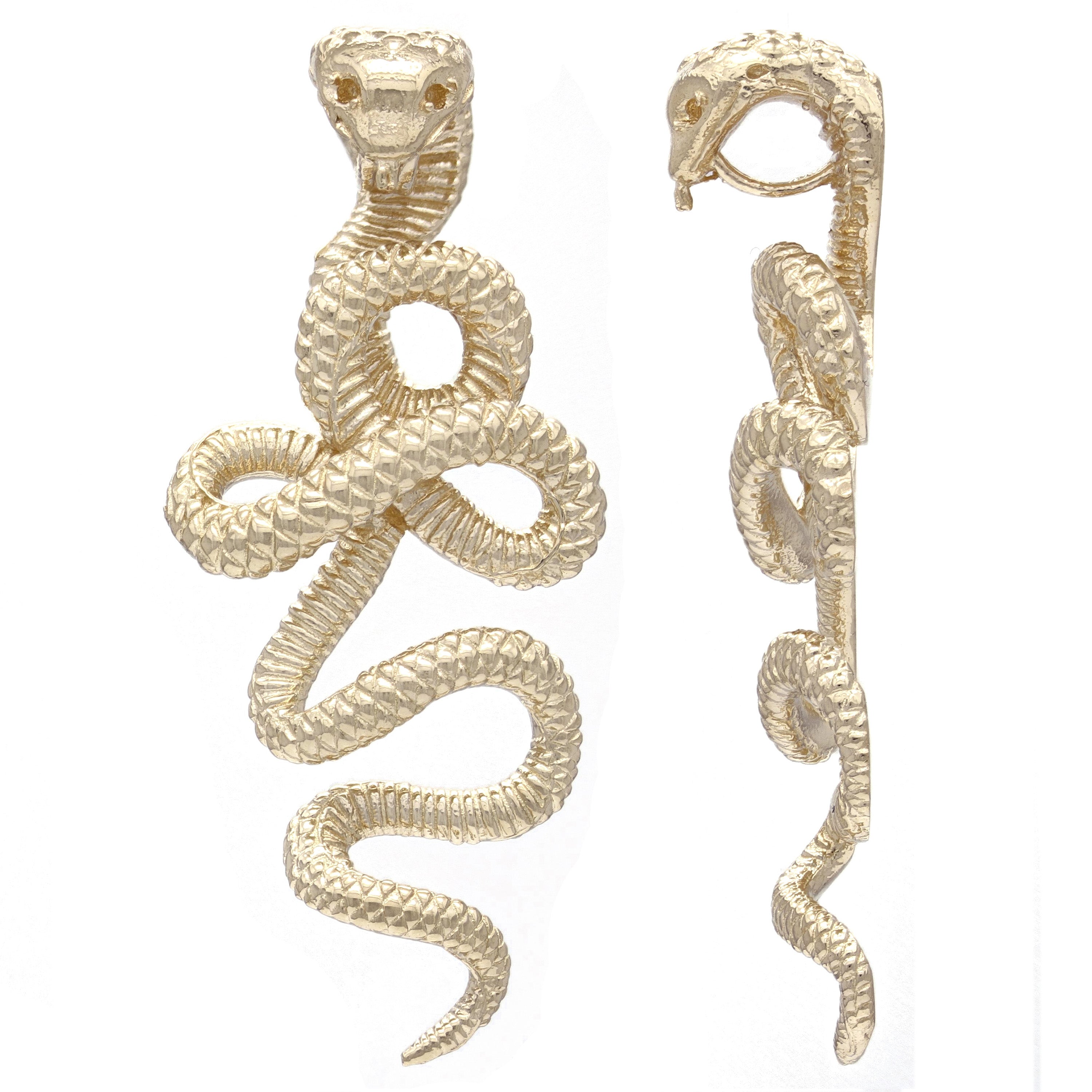 14k Yellow Gold Solid Detailed 3D Cobra Snake Charm Pendant 2" 14.2 grams - Yellow