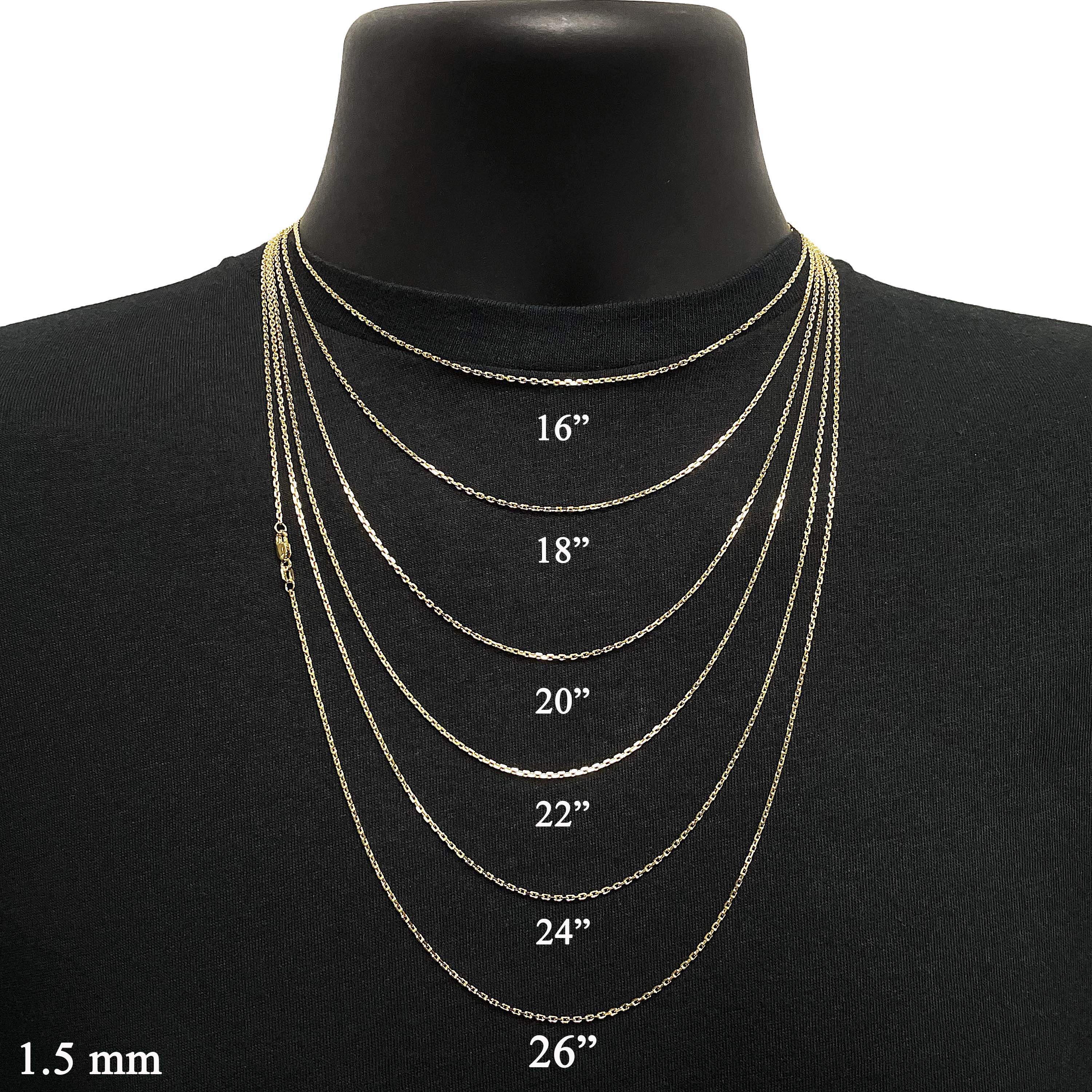 Italian 14k Yellow Gold Solid Anchor Cable Link Chain Necklace 16" 1.5mm 3.2 grams - 16" 3.2 grams