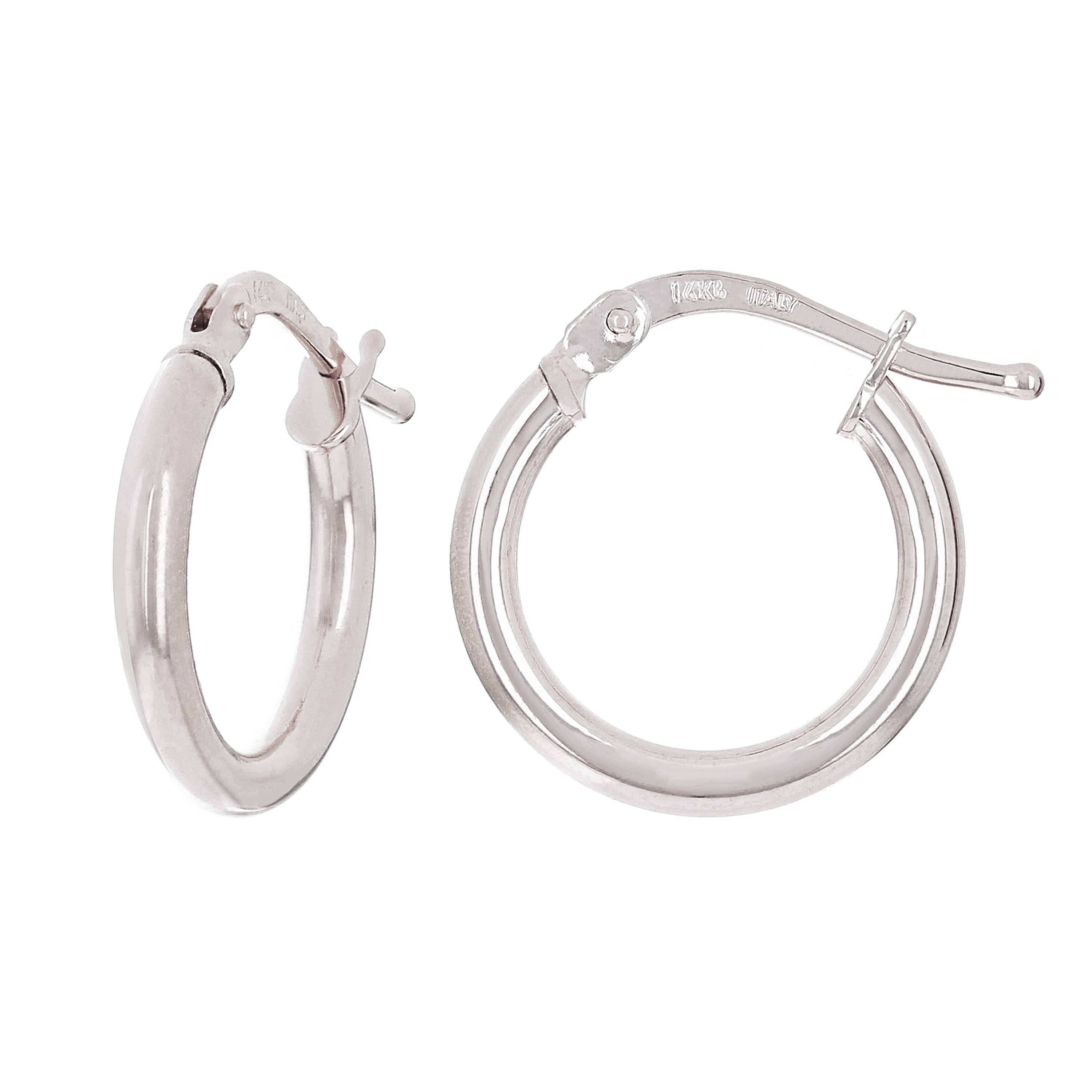 Italian 14k White Gold High Polished Plain Hollow Hoop Earrings 15.4 x 2mm 1gram - White,Size 0.5" 1 grams