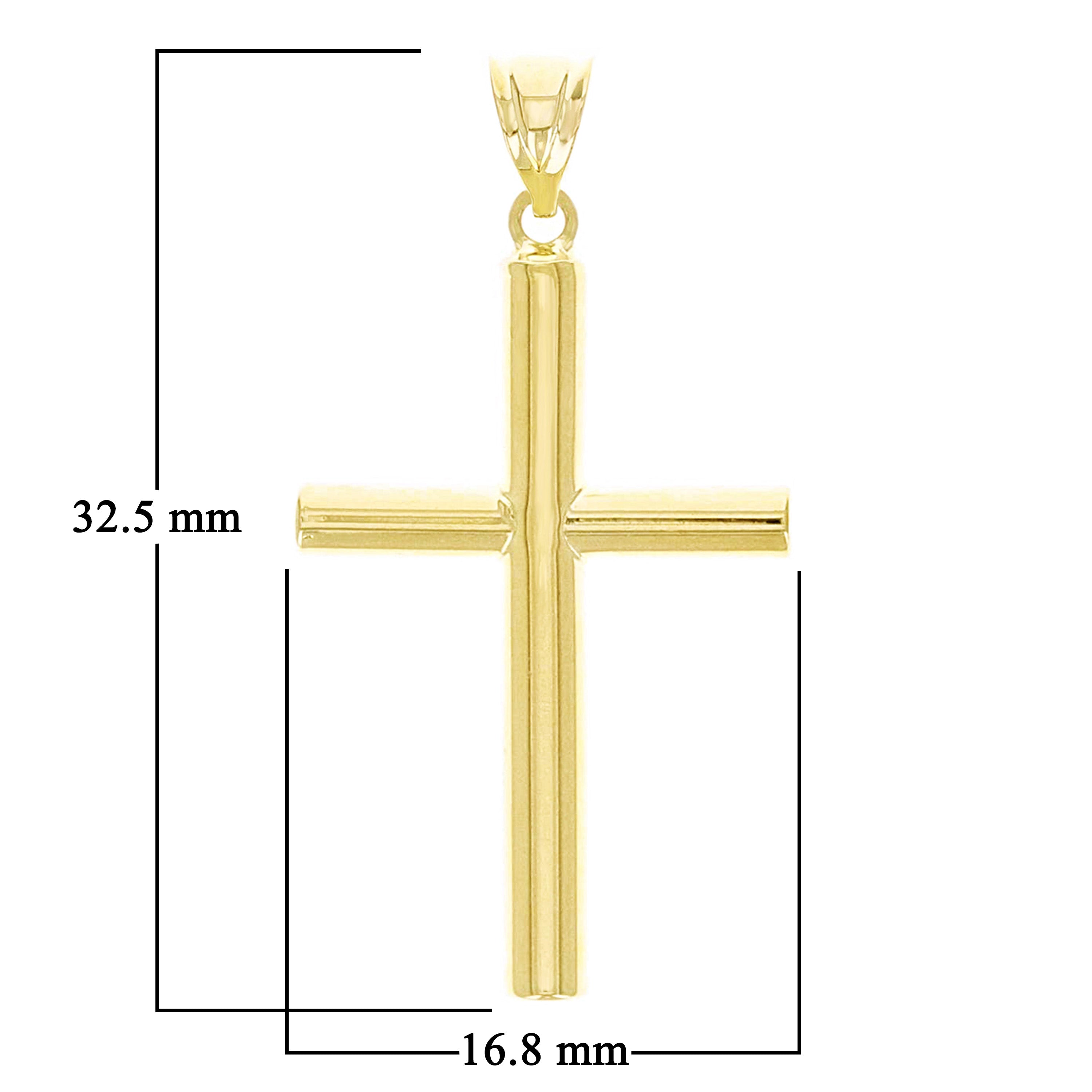 Italian 14k Yellow Gold Hollow High Polish Plain Cross Charm Pendant 1.3" 1 gram