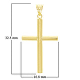 Italian 14k Yellow Gold Hollow High Polish Plain Cross Charm Pendant 1.3" 1 gram