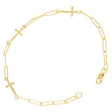 Italian 14k Yellow Gold Cross & Paper Clip link Bracelet 7.25" 2.5 grams