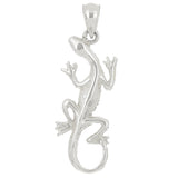 14k White Gold Solid Polished Gecko Lizard Reptile Charm Pendant 1.3" 1.6 grams - White