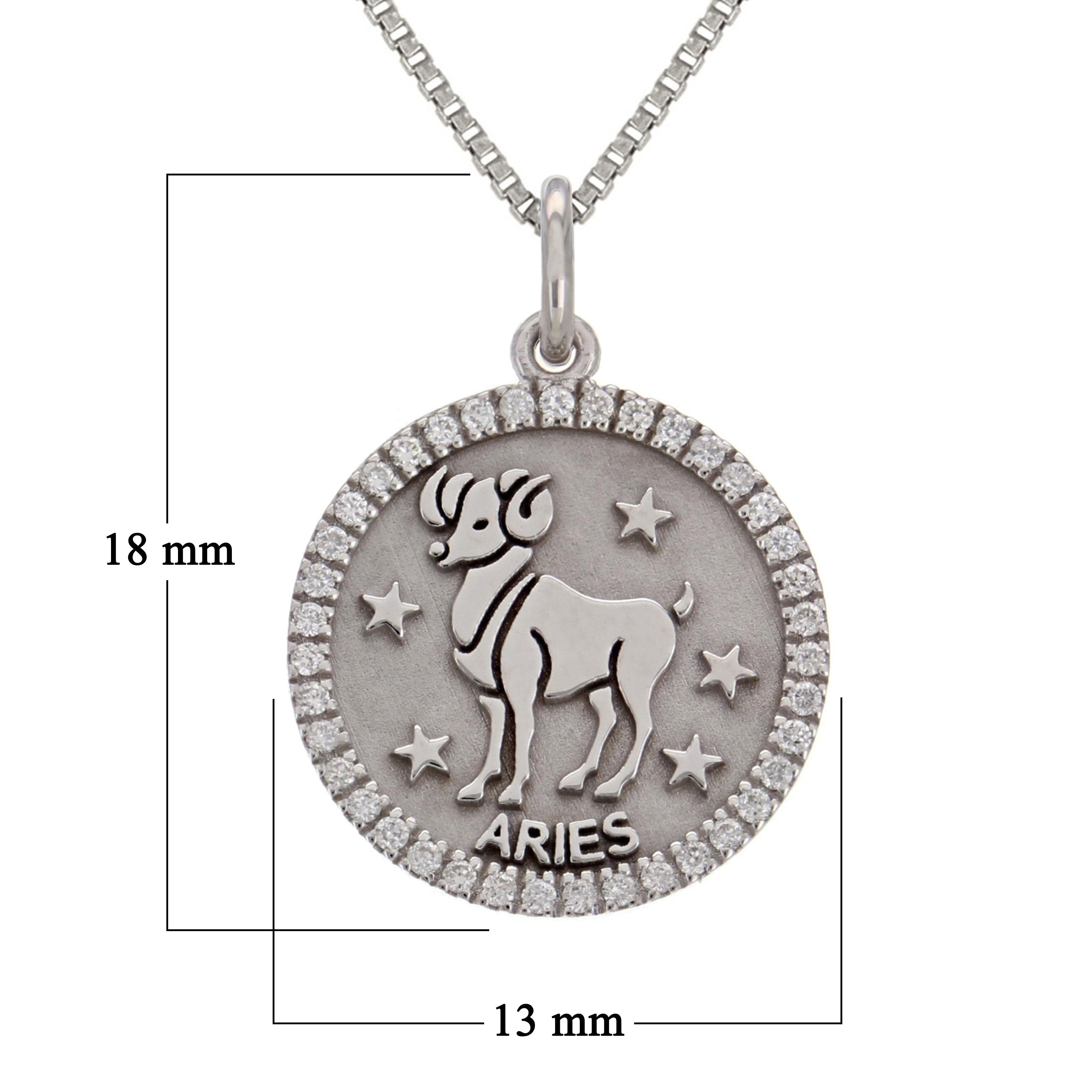 14k White Gold Diamond Zodiac Sign Aries Pendant Necklace 18" - Aries,White
