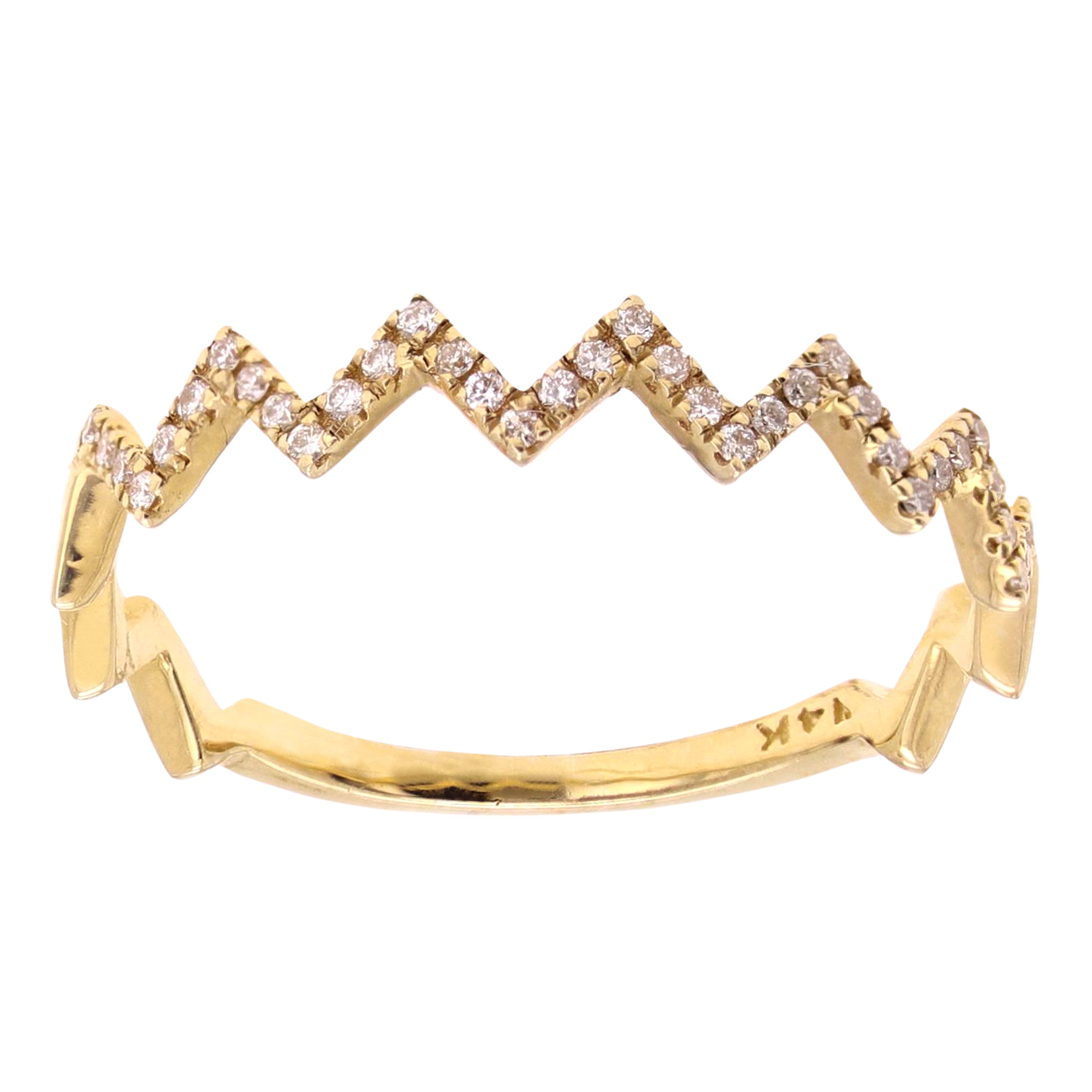 14k Yellow Gold 0.25ctw Diamond Zigzag Crown Heart Beat Ring Size 6 - Yellow