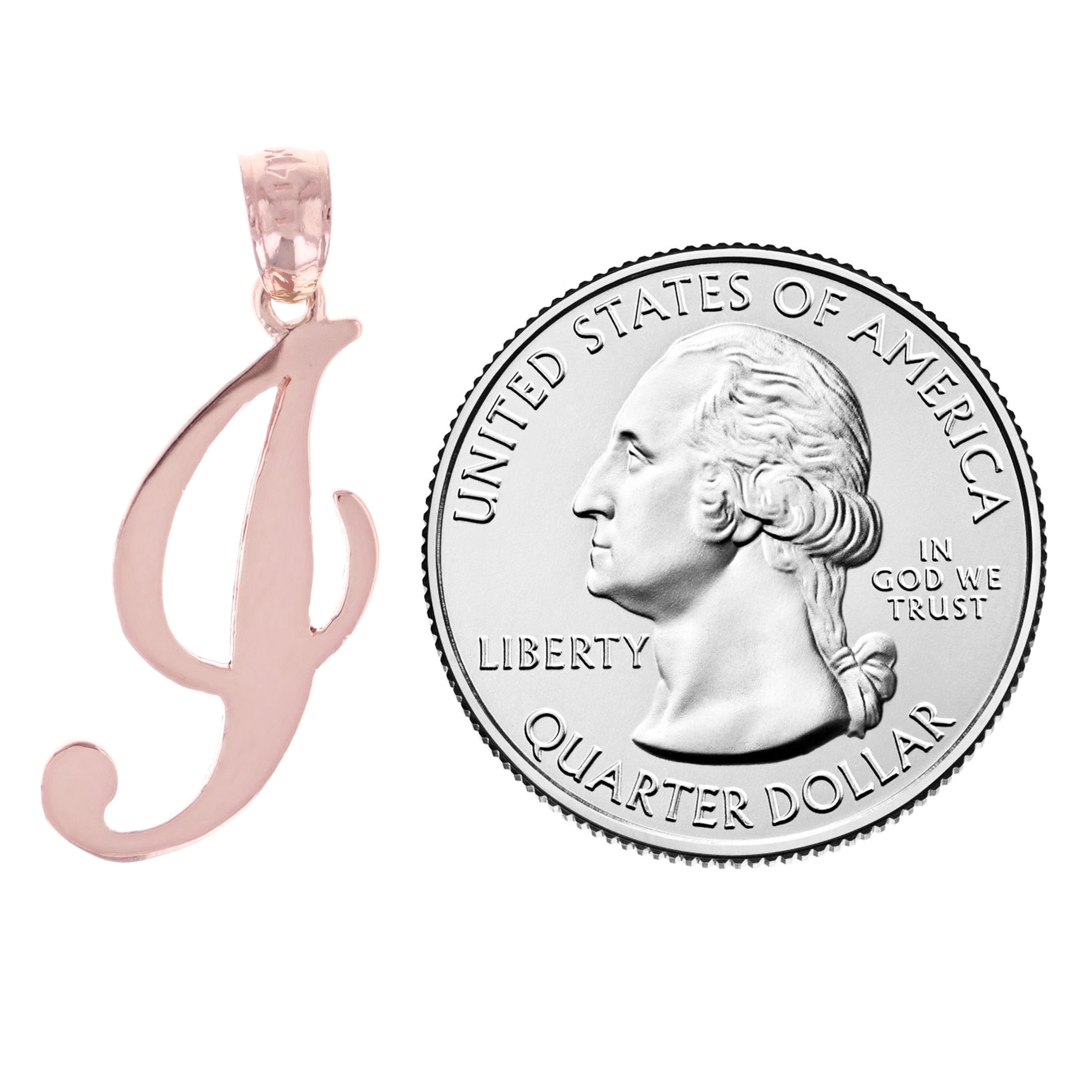 14k Rose Gold Initial Letter I Alphabet Charm Pendant - Letter I,Rose