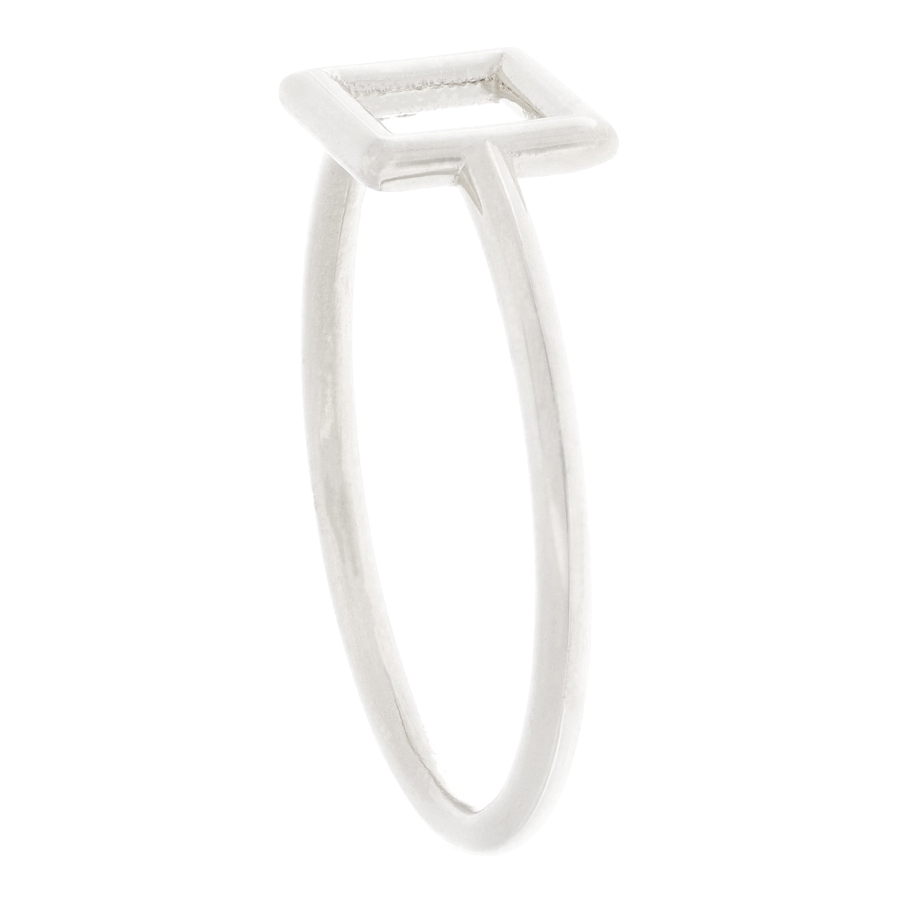 14k White Gold Bright Polished Open Polygon Square Slim Stackable Ring Size 7 - White