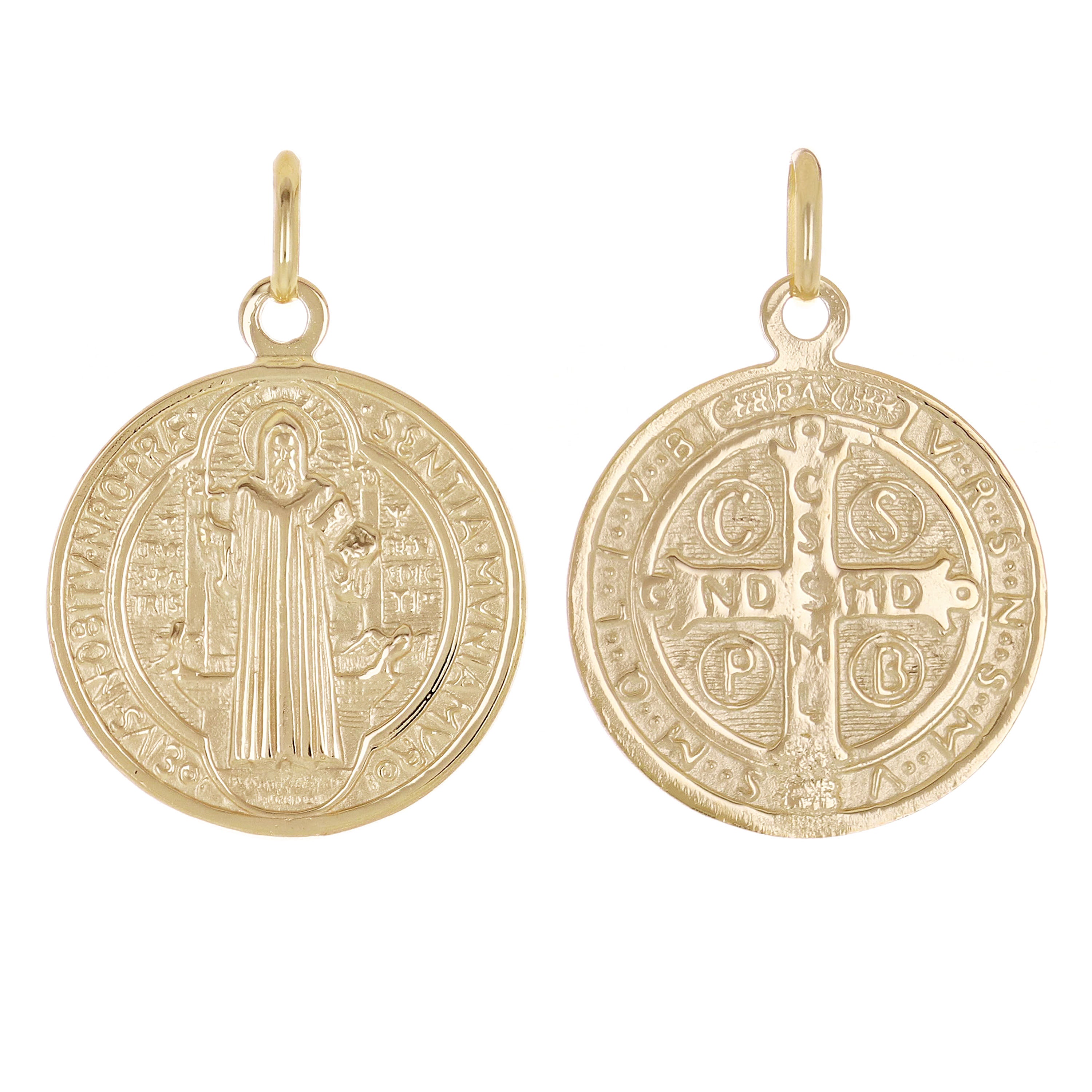 14k Yellow Gold Round Saint Benedict Medal Charm Pendant 3.7 grams