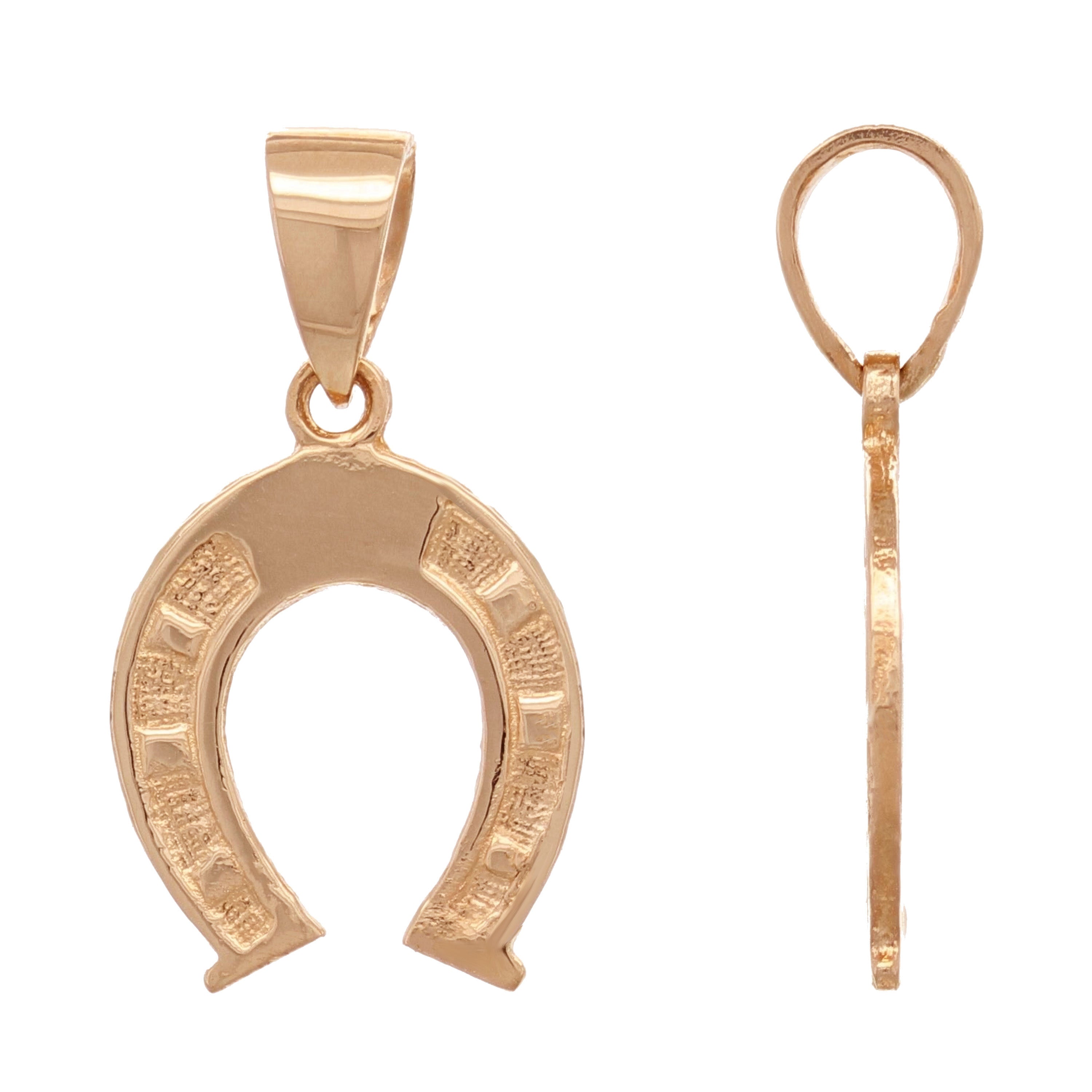 14k Rose Gold Solid Small Horse Shoe Charm Pendant 0.9 gram - Rose