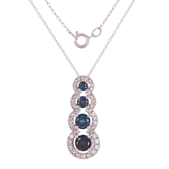 14k White Gold 1.15ctw Blue & White Diamond Journey Pendant Necklace 18