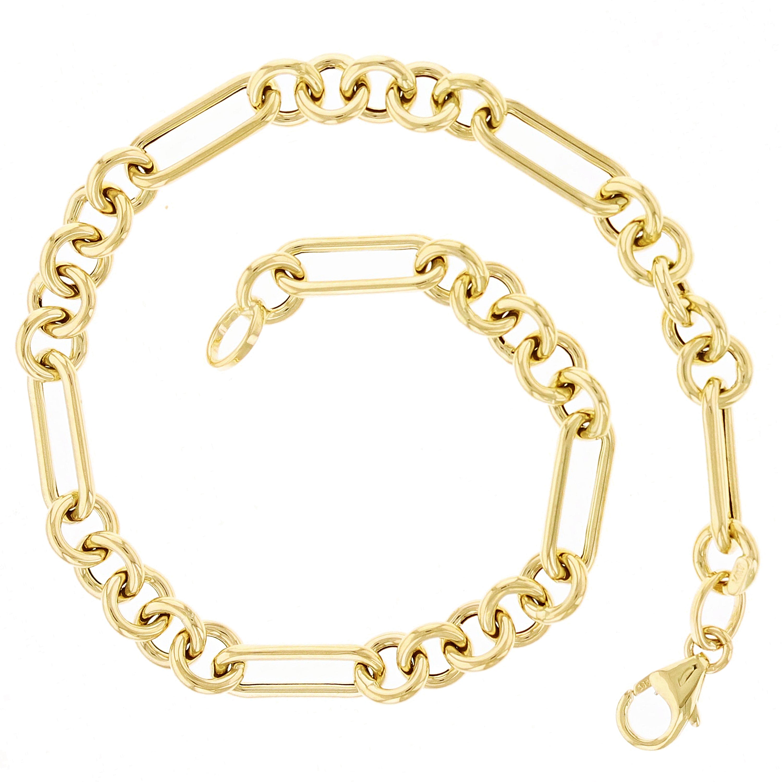 Italian 14k Yellow Gold Hollow Oval & Paper Clip Chain Bracelet 7.5" 2.6 grams