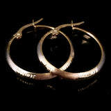 Italian 14k Tri-Color Gold Satin & Diamond Cut Hoop Earrings 1" 3mm 1.4 grams
