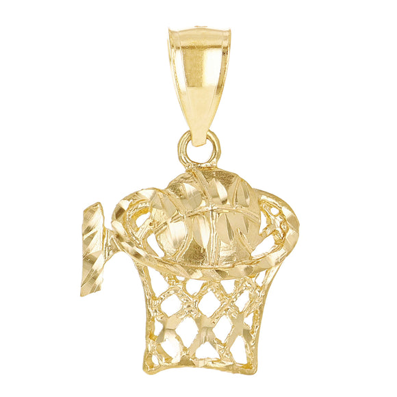 14k Yellow Gold 3D Basketball Net Rim Basketball Charm Pendant 24.7mmx15mm 1.6g
