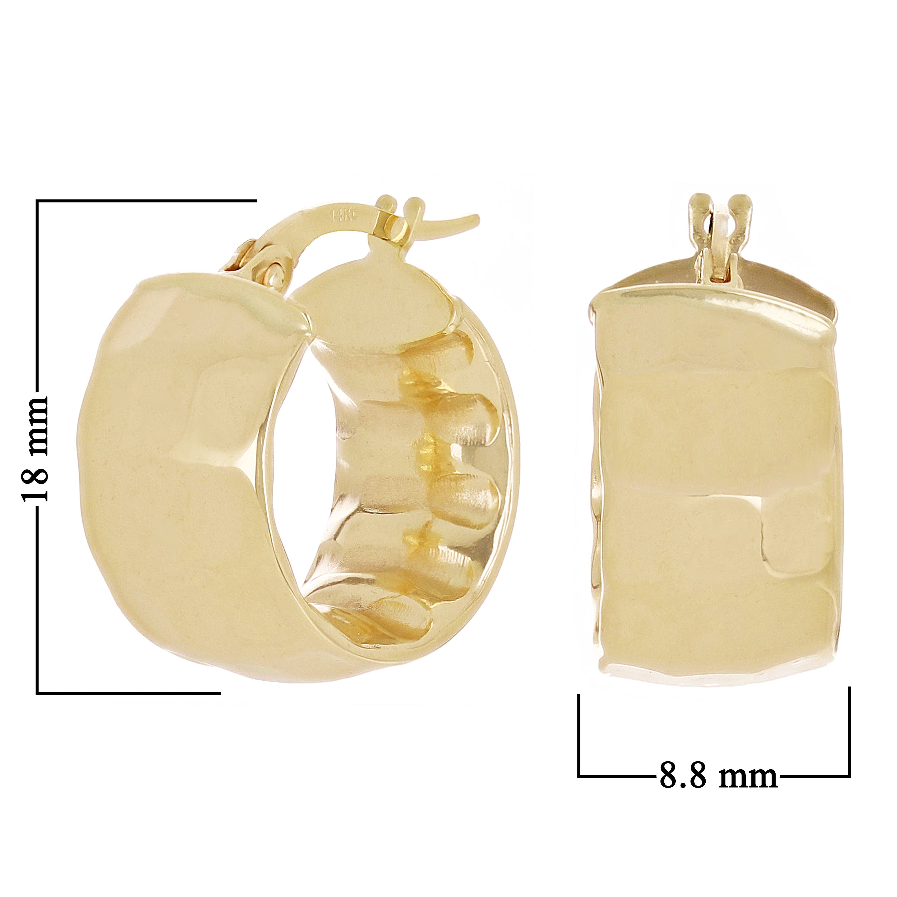 Italian 14k Yellow Gold Hollow Hammered Hoop Earrings 18mm x 8.8mm 3.4 grams