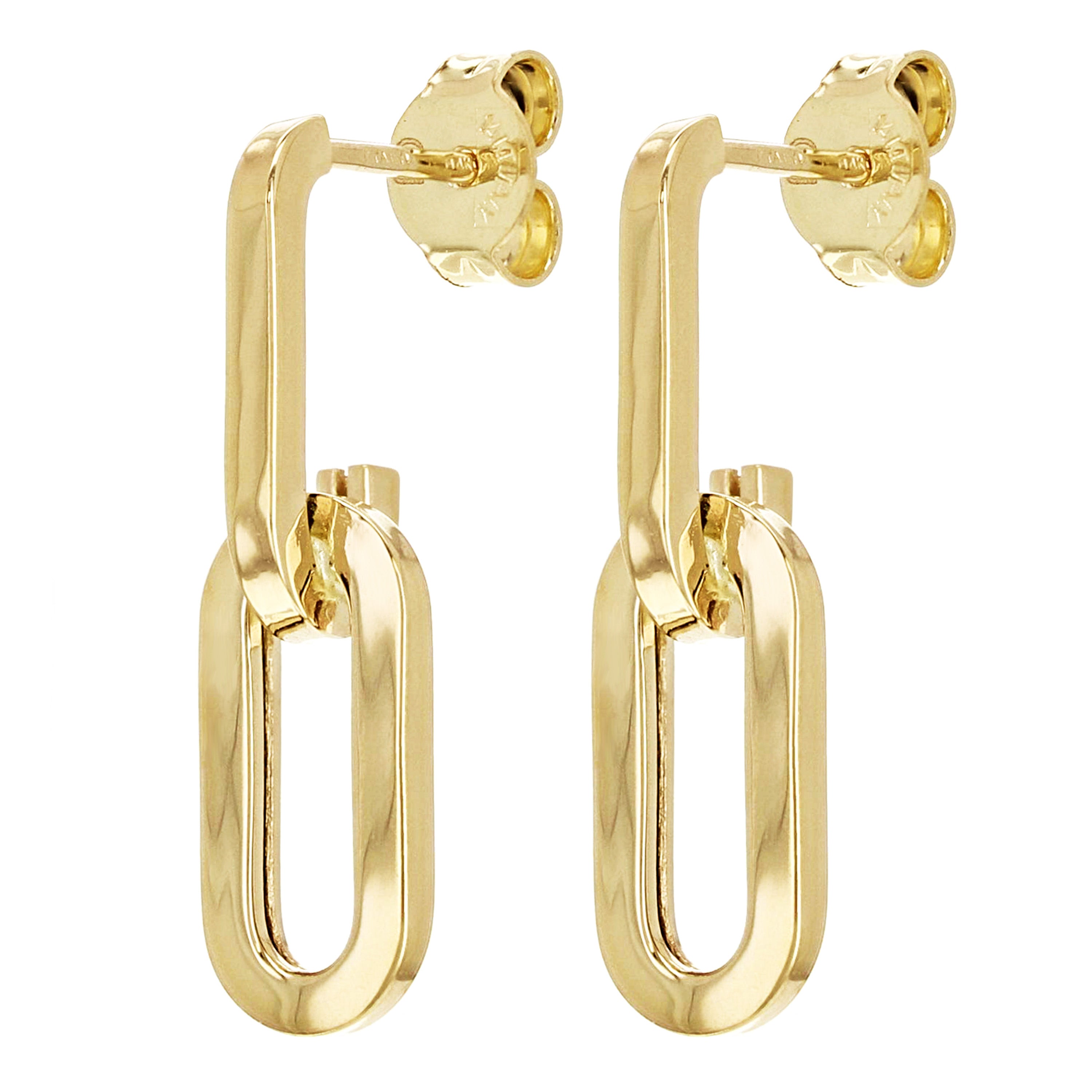 Italian 14k Yellow Gold Paper Clip Dangle Earrings 1" 6.7mm 2.2 grams