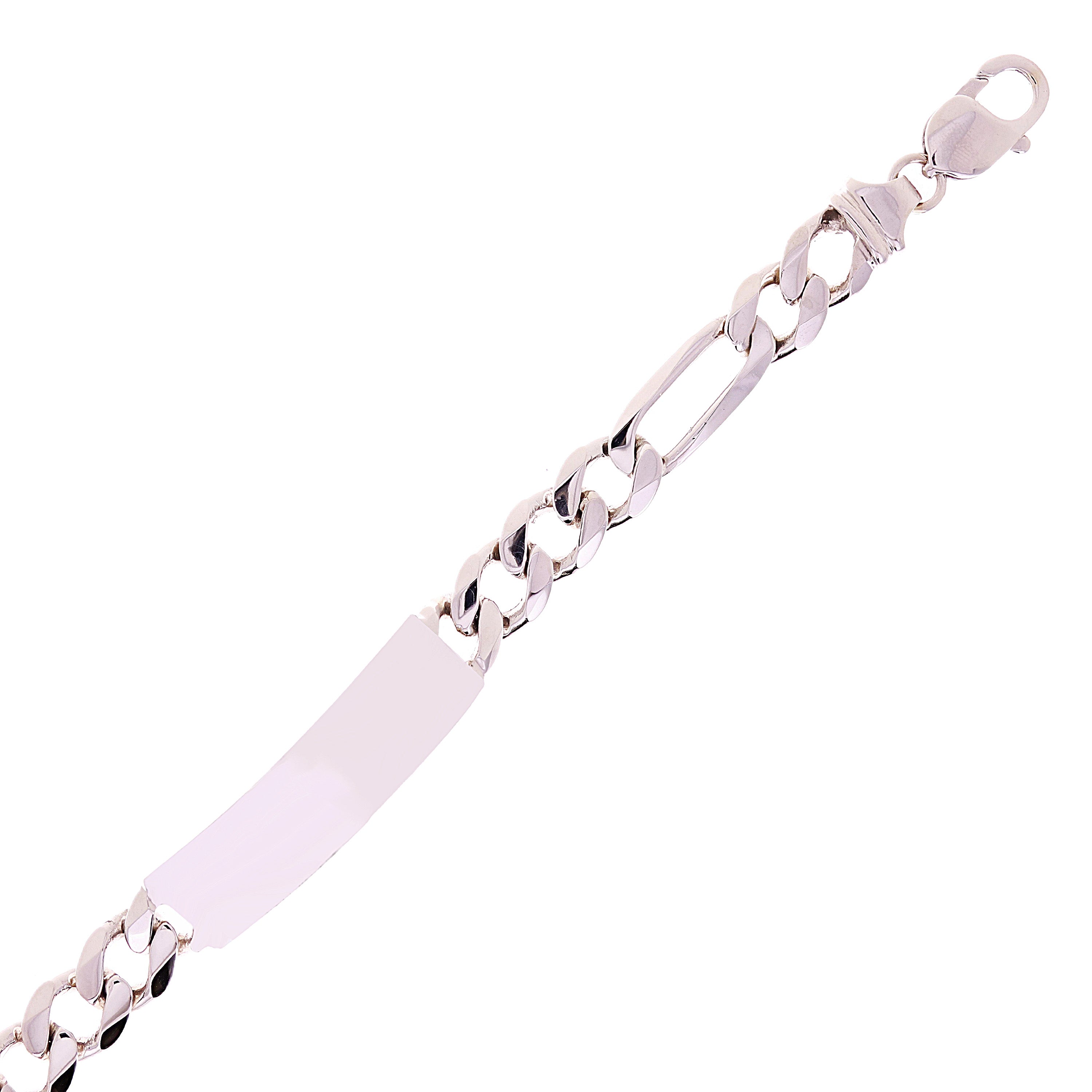 10k White Gold Solid Figaro Chain ID Bracelet 7.5" 10.5mm 33.4 grams - 7.5" 33.4 grams
